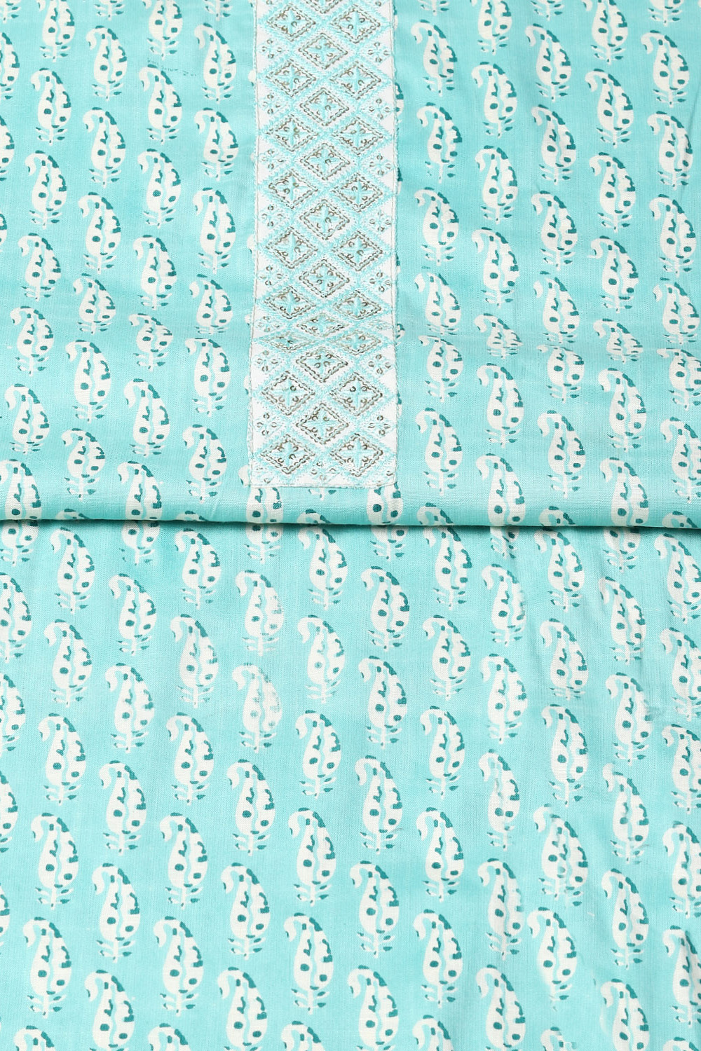 Blue Cotton Printed Unstitched Suit Set image number 3