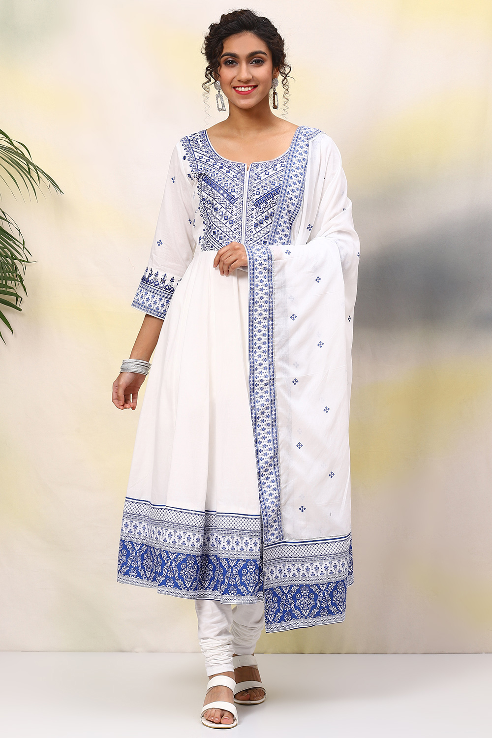 Black Cotton Anarkali Kurta Churidar Suit Set image number 0