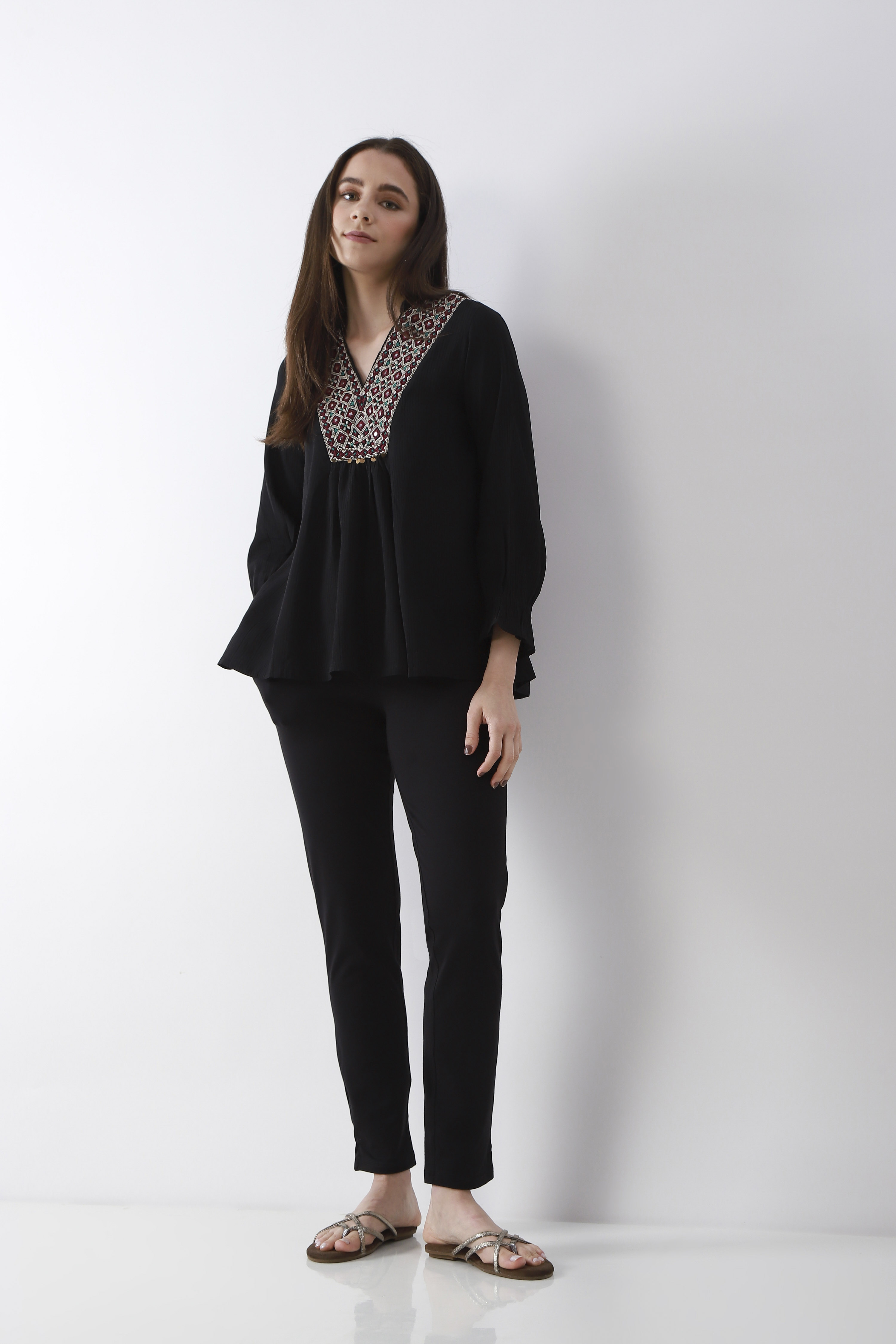 Navy Blue Solid Cotton Lycra Straight Pants image number 0