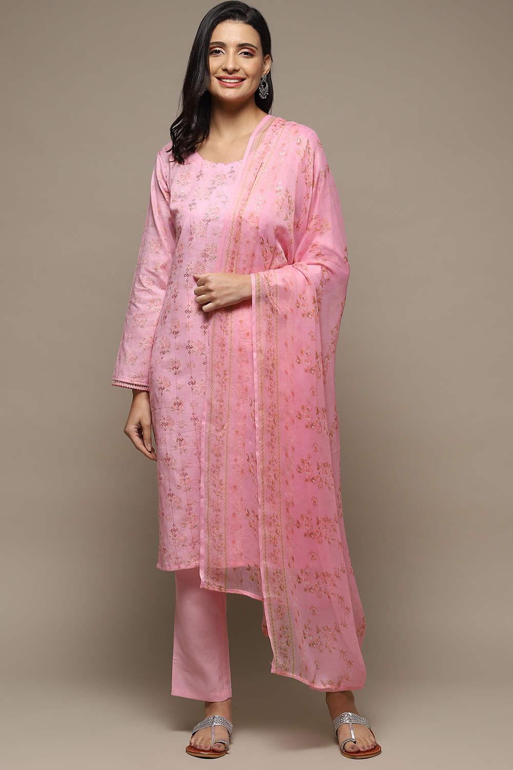 Multi Cotton Blend Digital Print Unstitched Suit Set image number 8