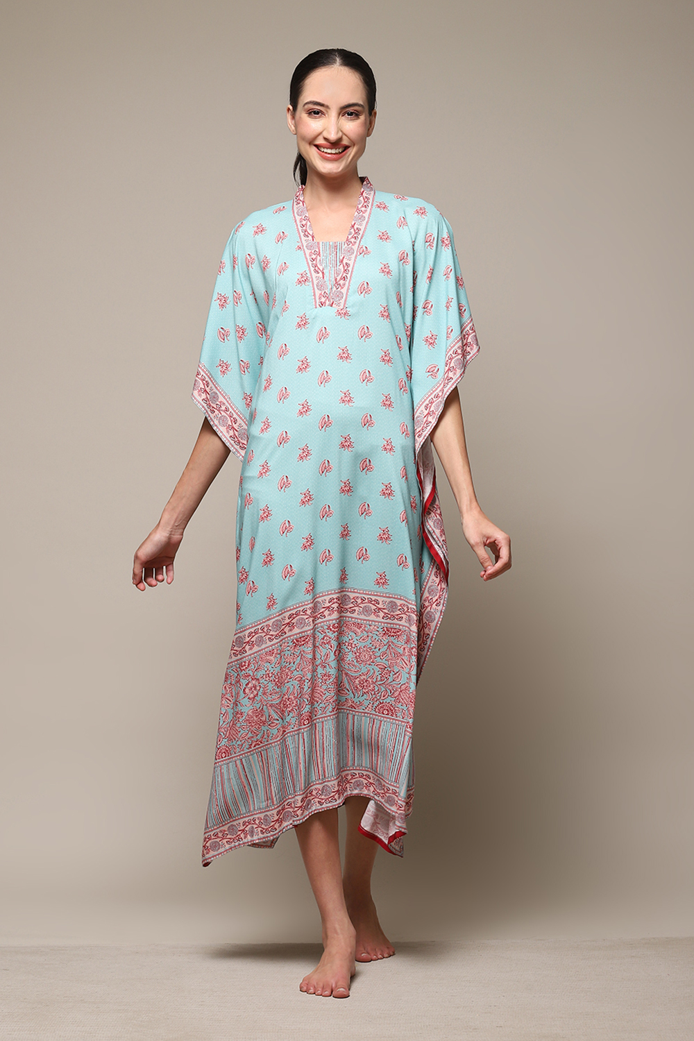 Orange Rayon Printed Kaftan image number 5