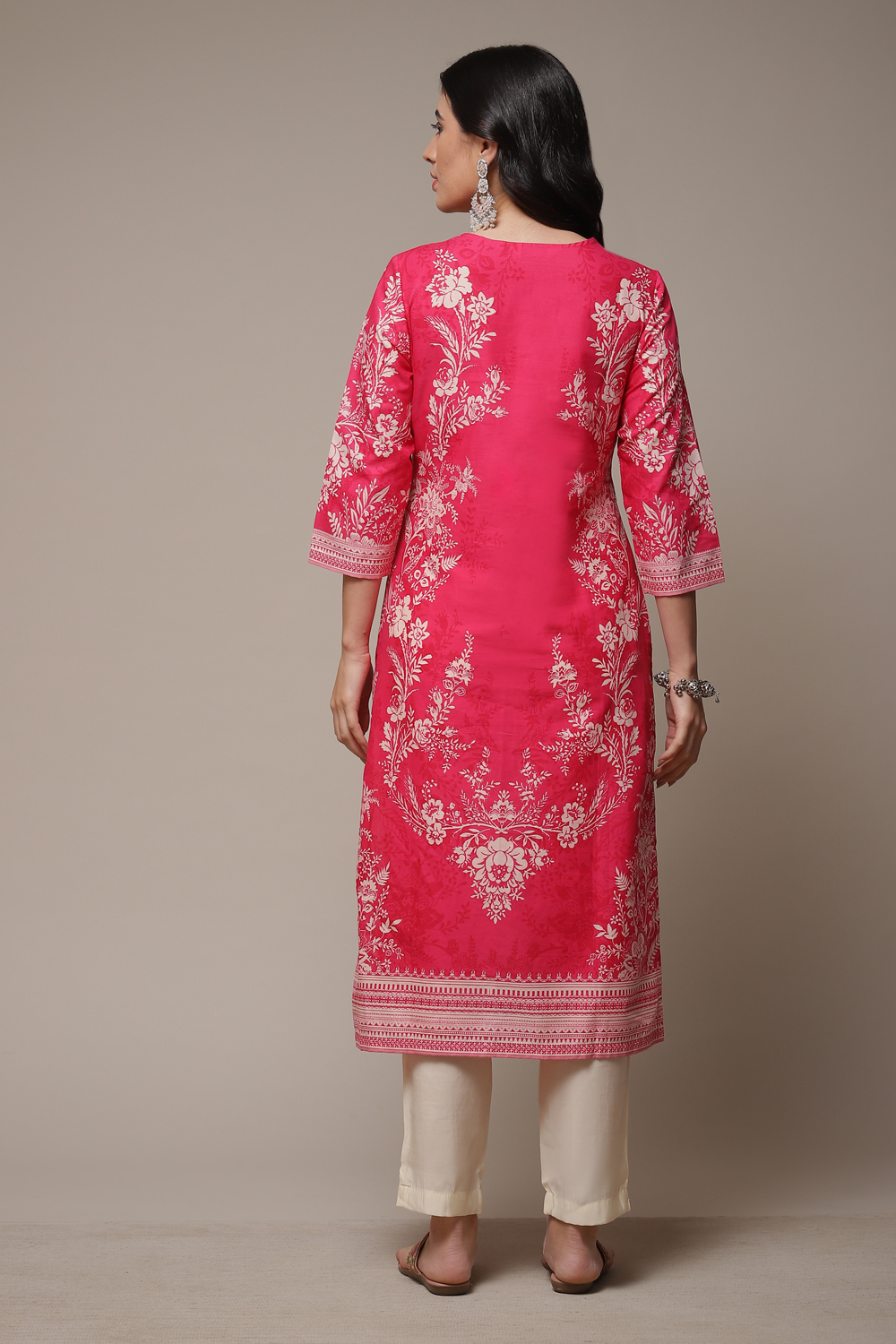 Pink Cotton Straight Printed Kurta image number 2