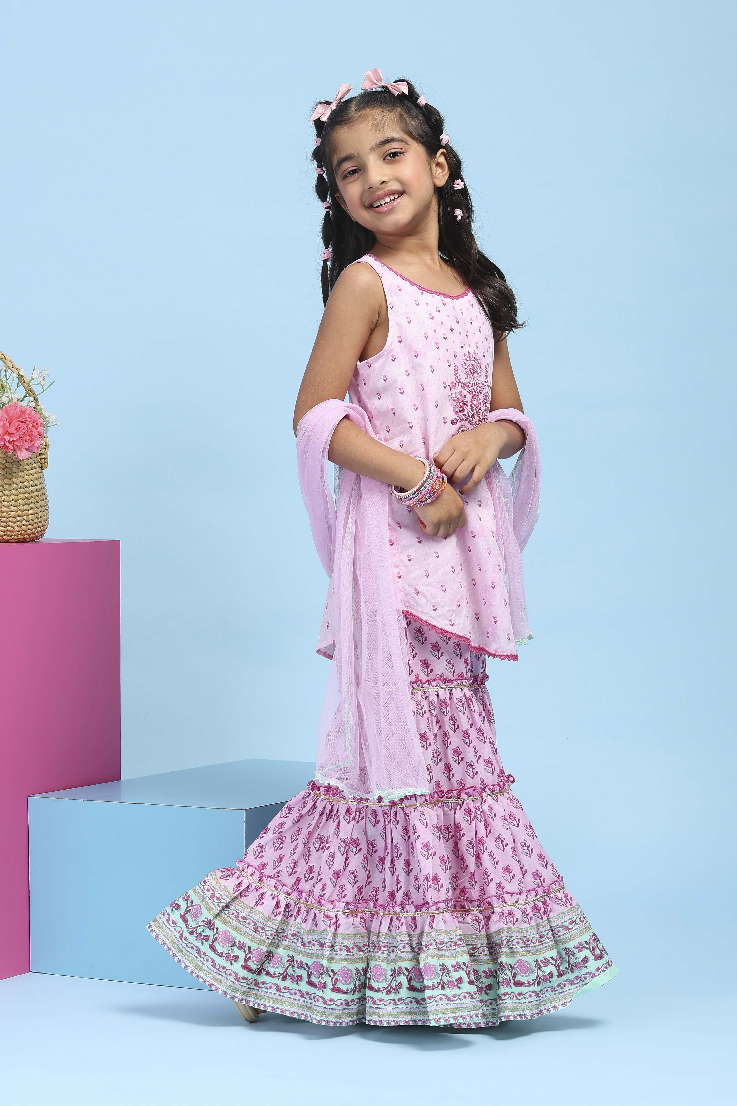 Pink Cotton Printed Straight Garara Suit Set image number 5