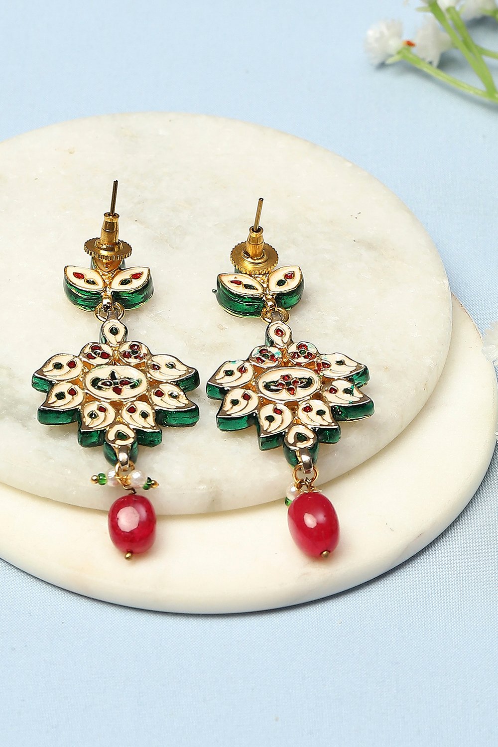 Red Kundan Festive Drop & Danglers image number 2