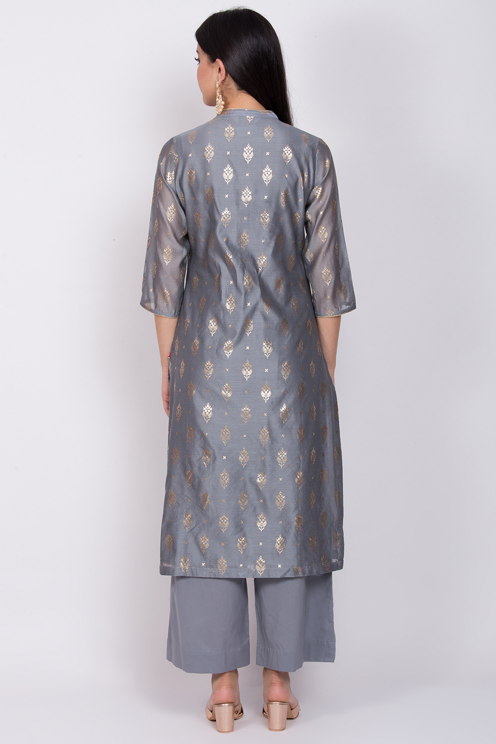 Pink Poly Cotton Straight Kurta Palazzo Suit Set image number 4