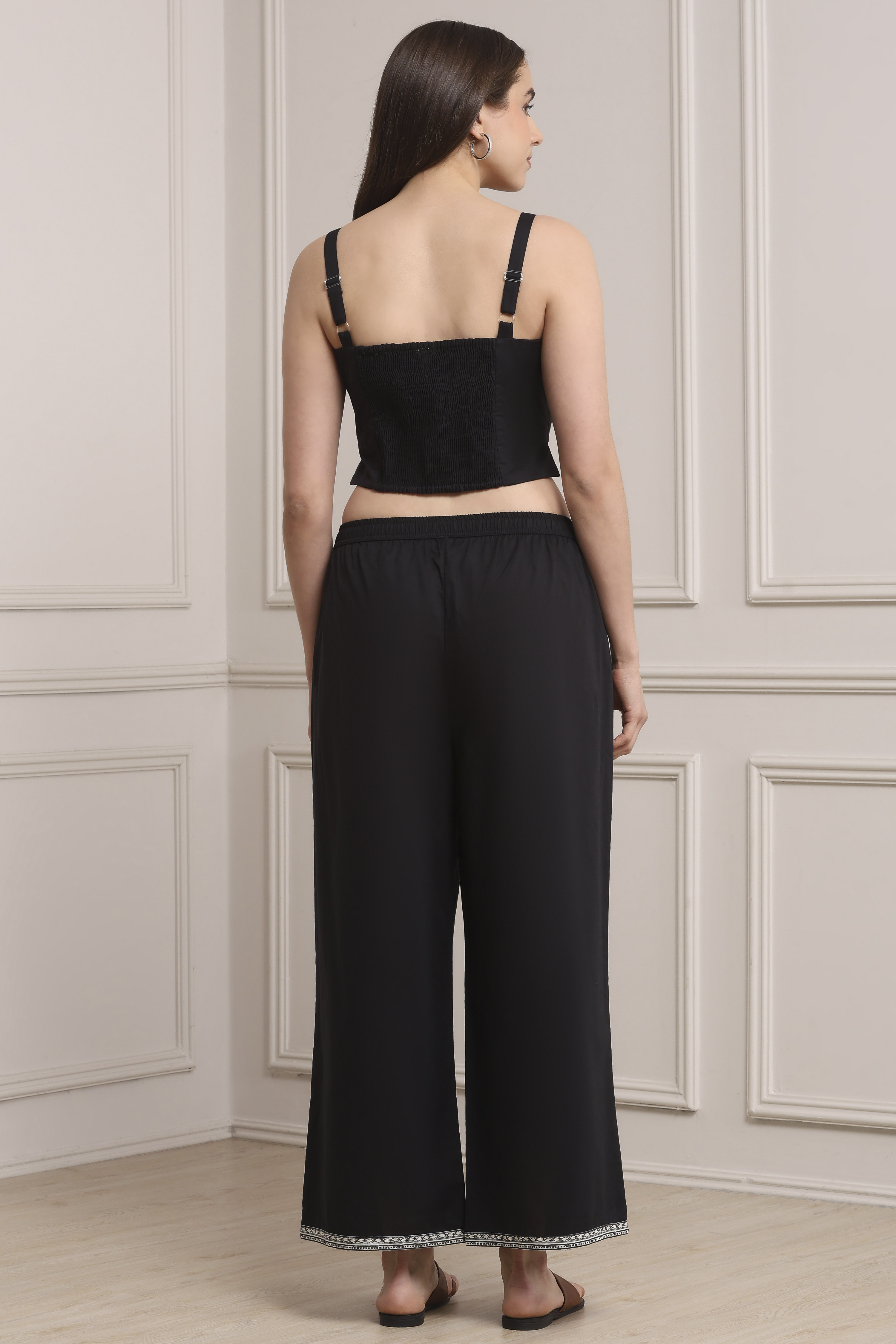 White and Black Cotton Printed Anarkali Fusion Set image number 4