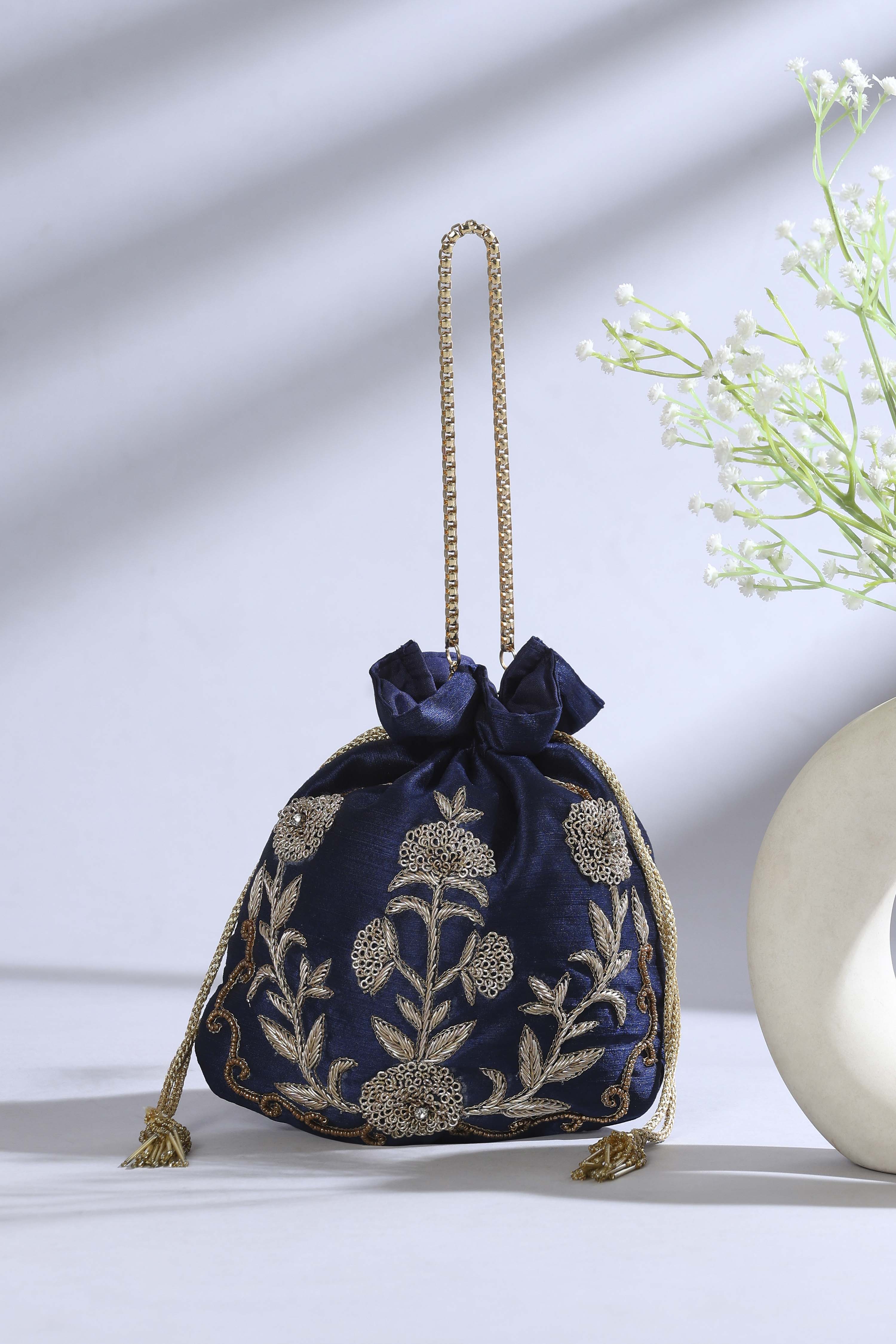 Royal Blue Fabric Potli Bag image number 0