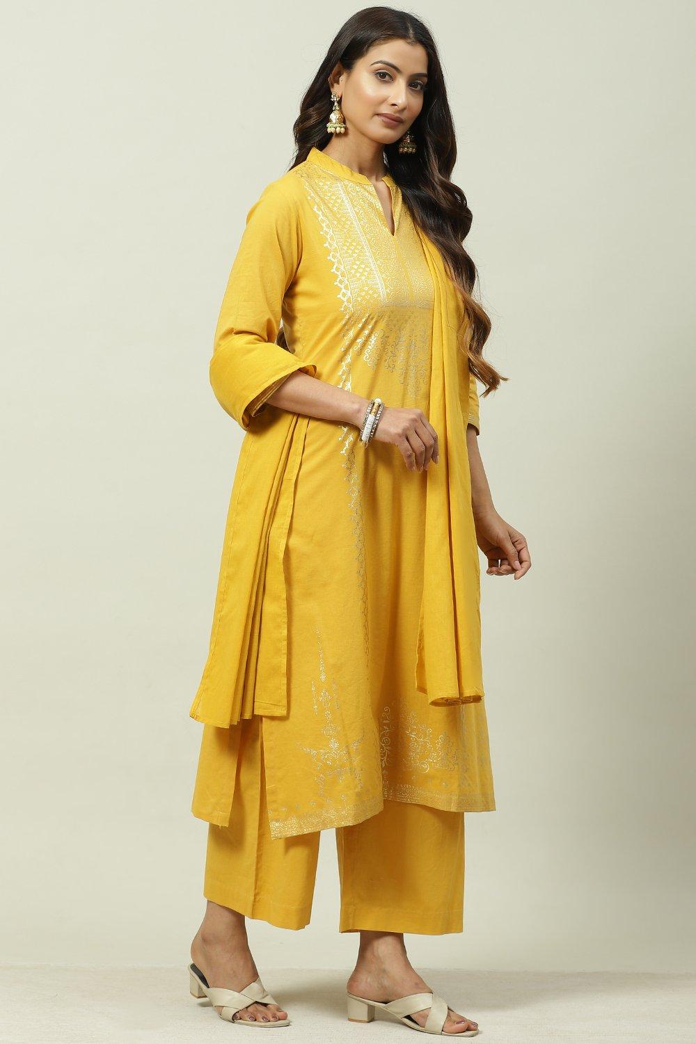 Navy Cotton Straight Kurta Palazzo Suit Set image number 6