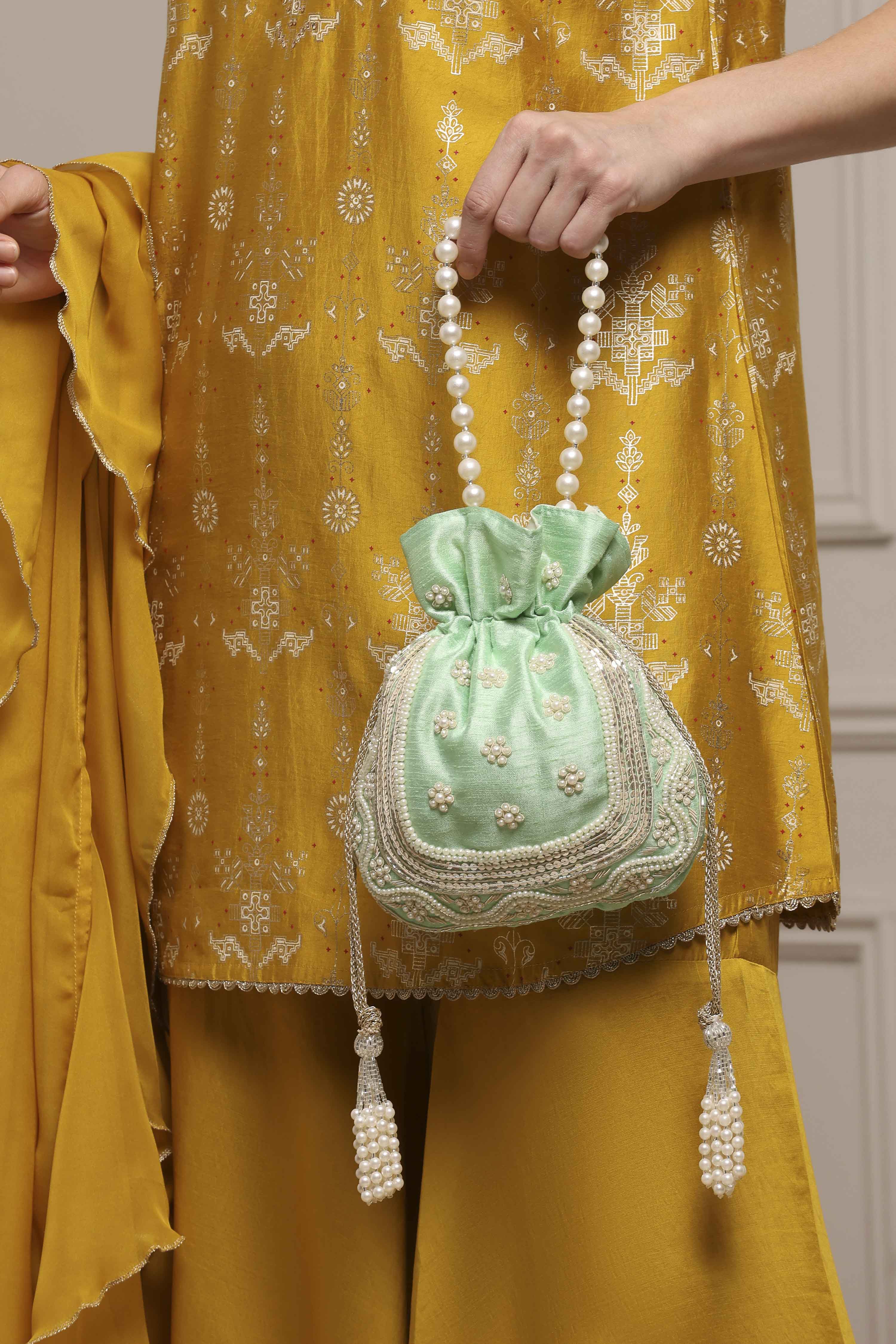 Green Fabric Potli Bag image number 7