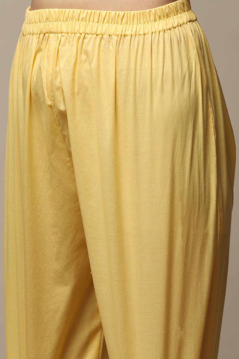Yellow Cotton Handloom Unstitched Suit Set image number 7