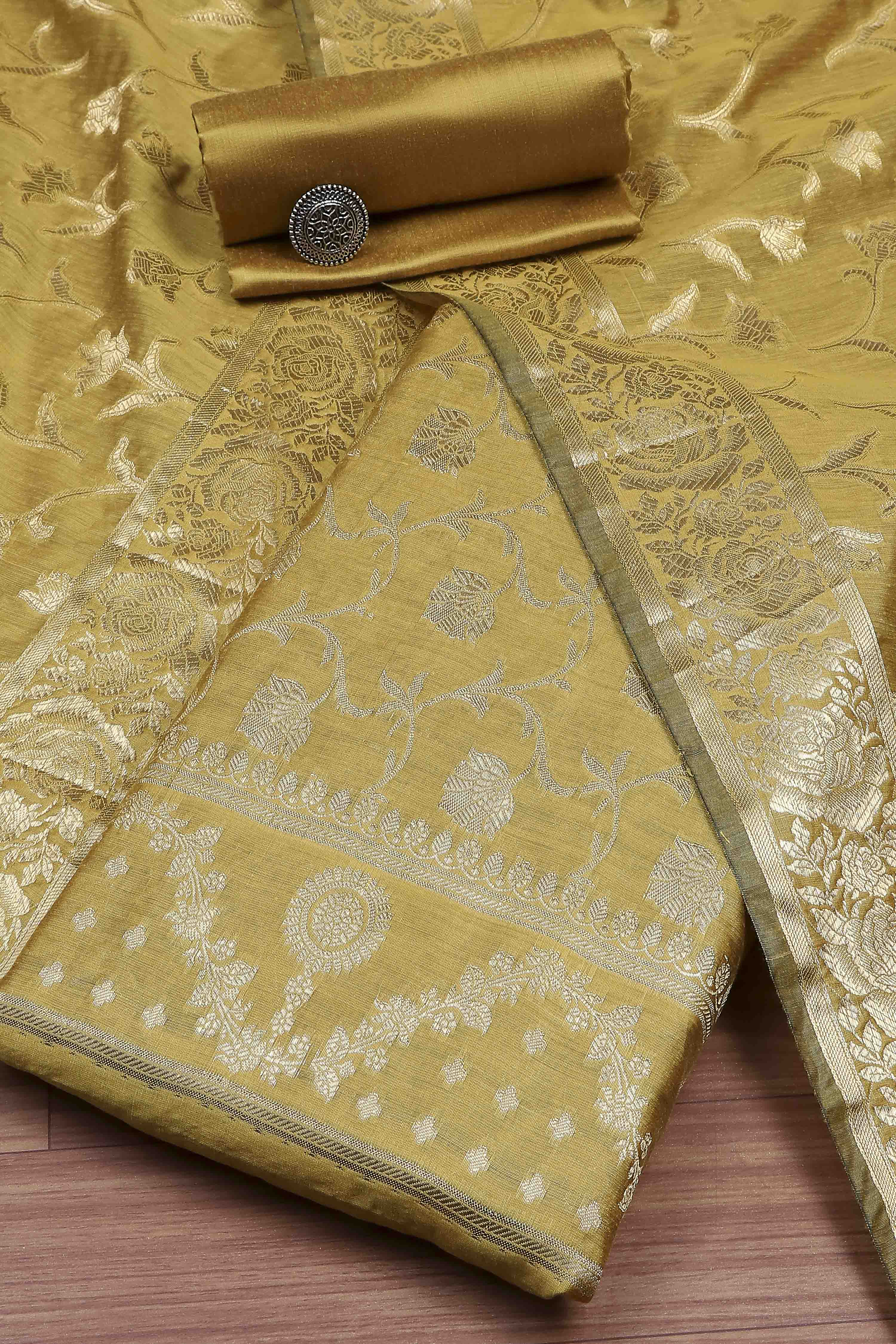 Rani Banarasi Chanderi Banarasi Print Unstitched Suit Set image number 0