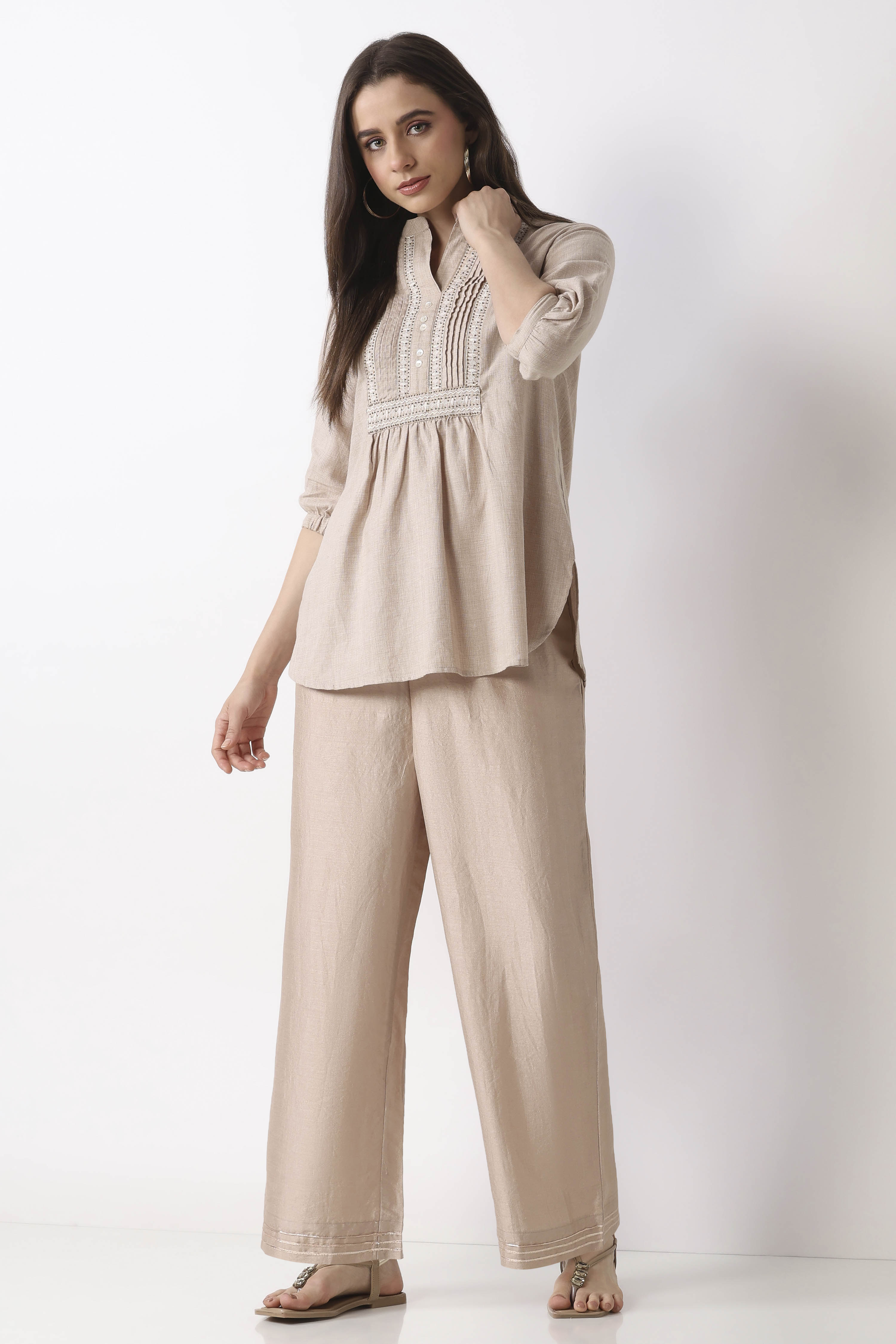 Metallics Art Silk Straight Palazzos image number 0