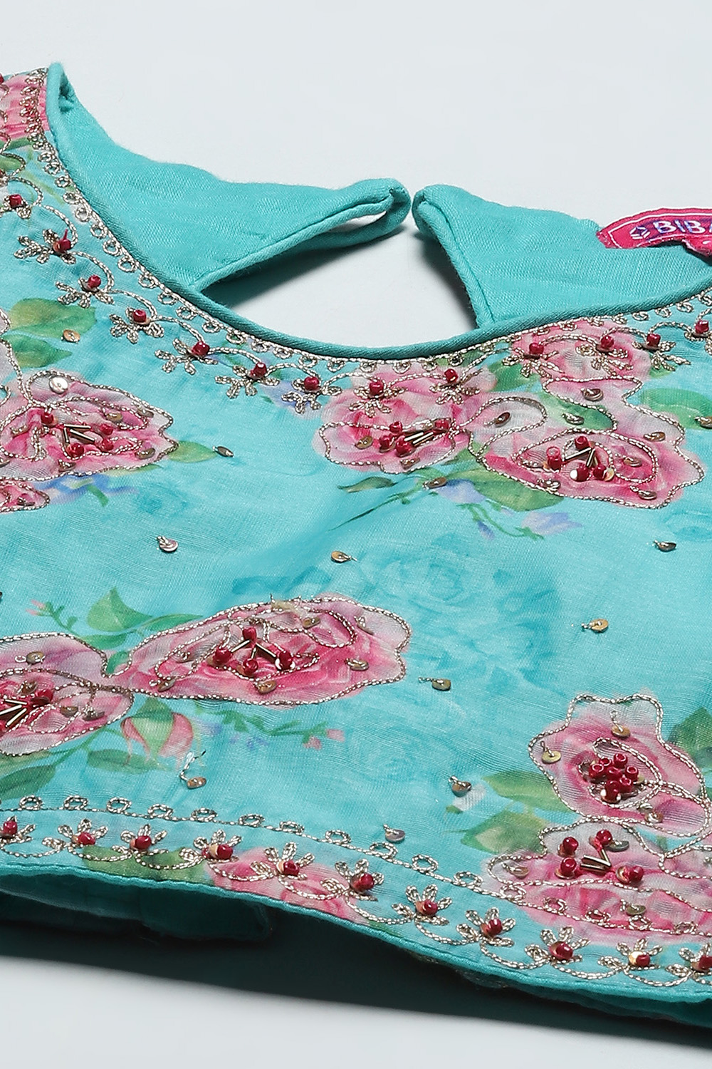 Blue Poly Chanderi Floral Printed Flared Lehenga Set image number 1