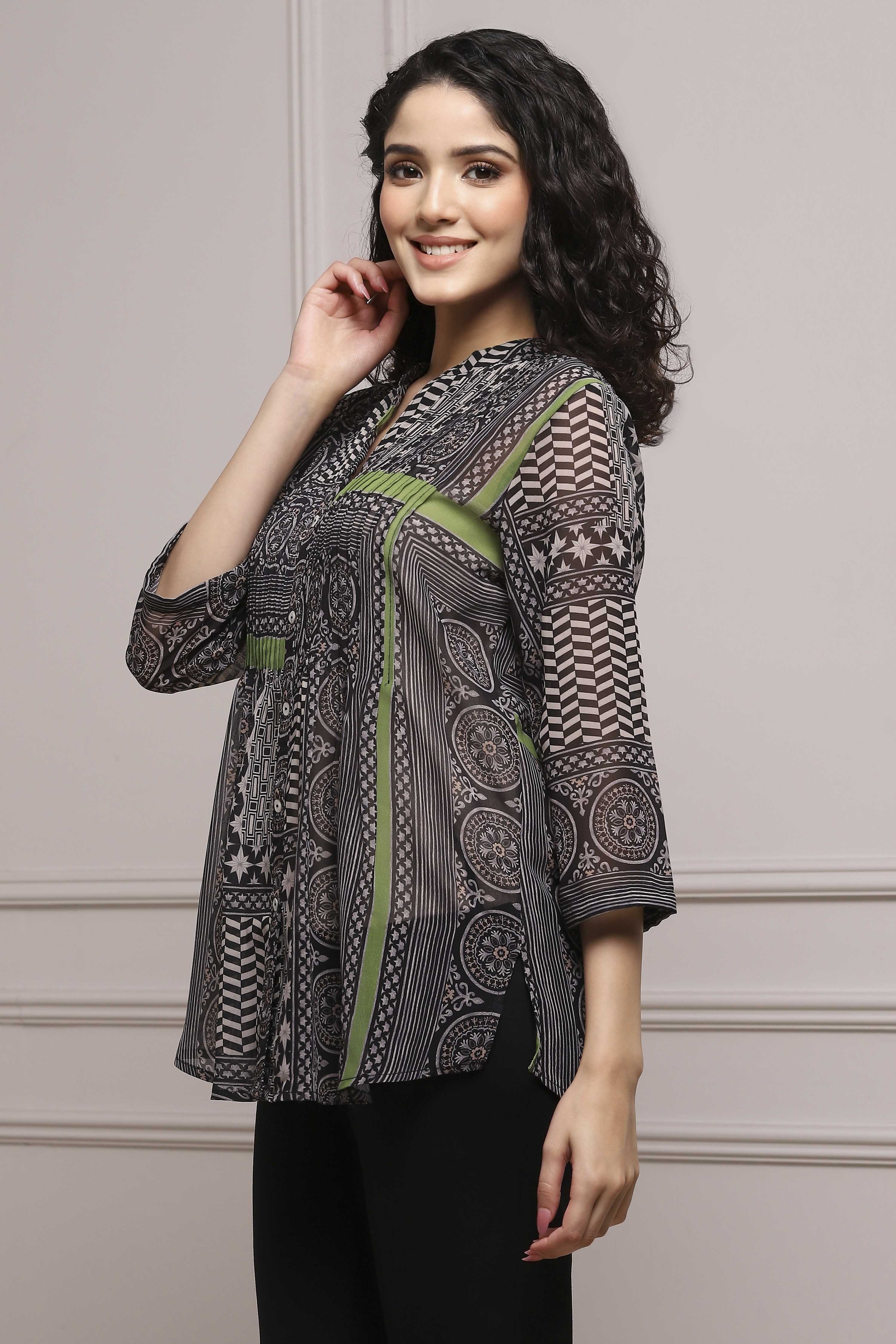 Black Art Silk Straight Kurta with Inner image number 2