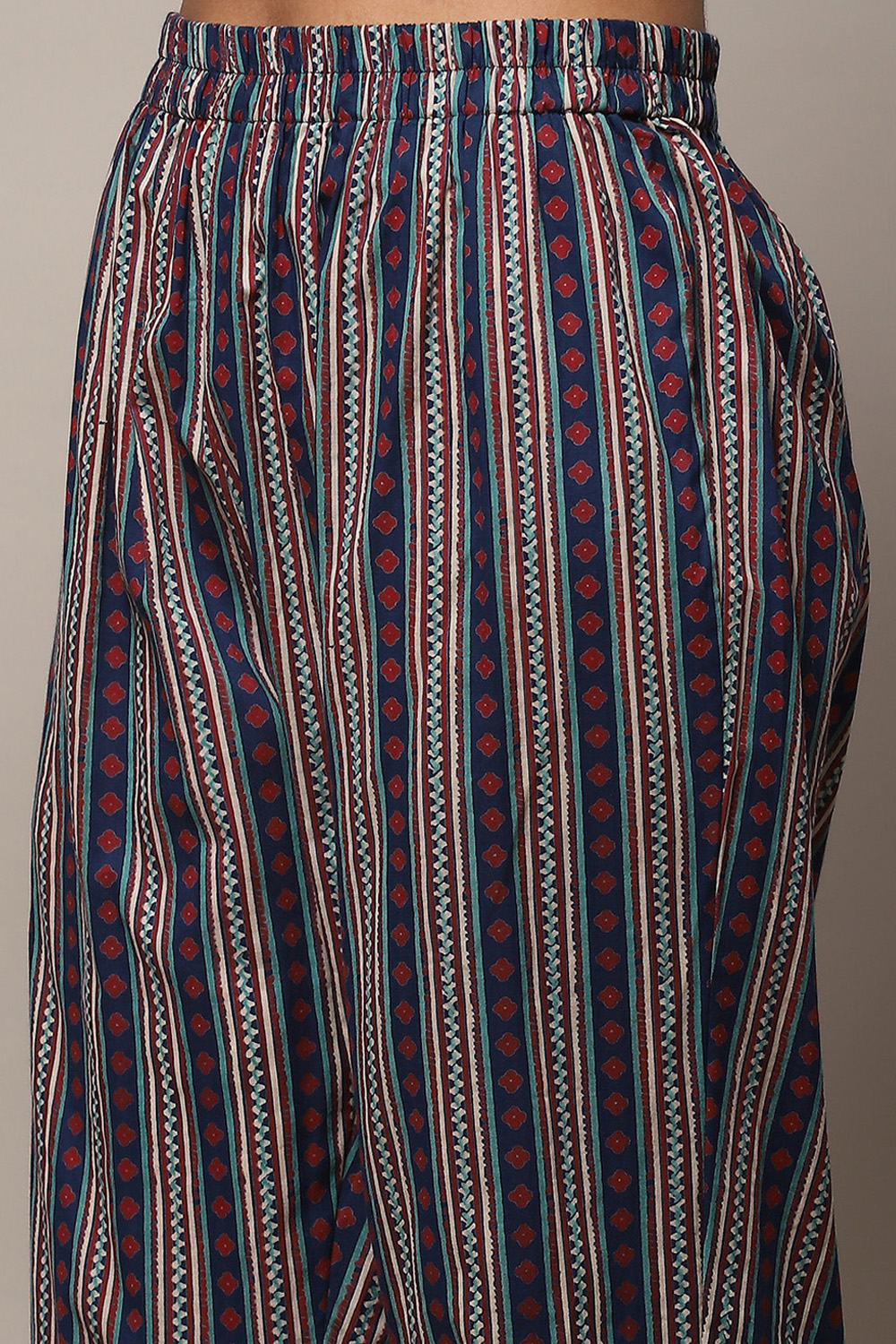 Blue Cotton Unstitched Suit set image number 3