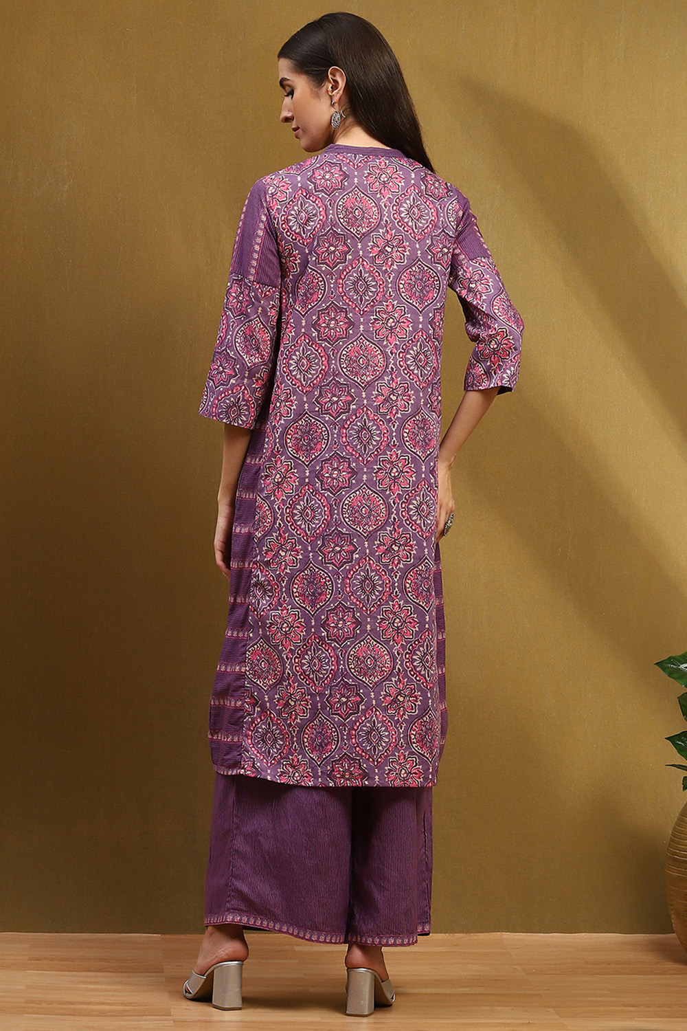 Purple Cotton Printed A-Line Suit Set image number 3
