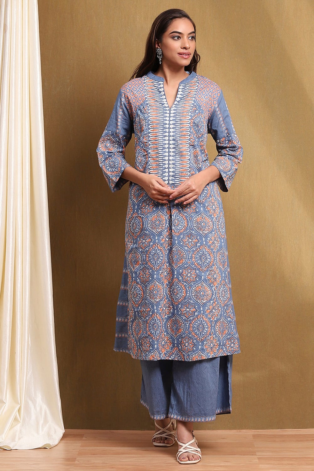 Purple Cotton Printed A-Line Suit Set image number 7