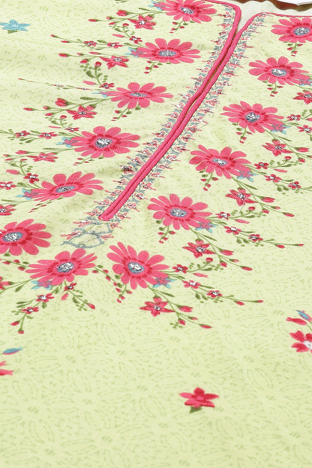 Lime Cotton Straight Kurta image number 1