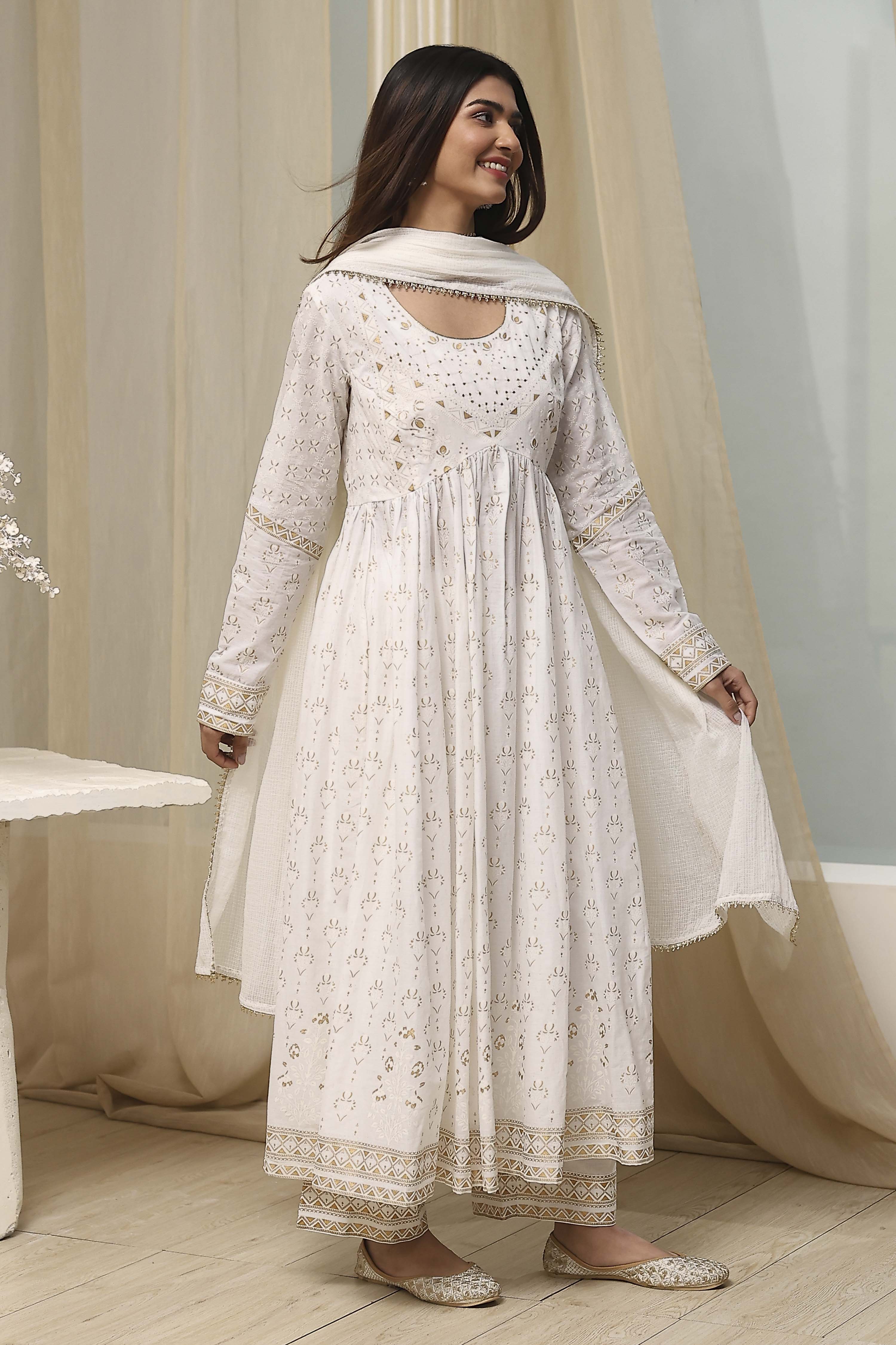 Onion Pink Cotton Printed Anarkali Suit Set image number 5