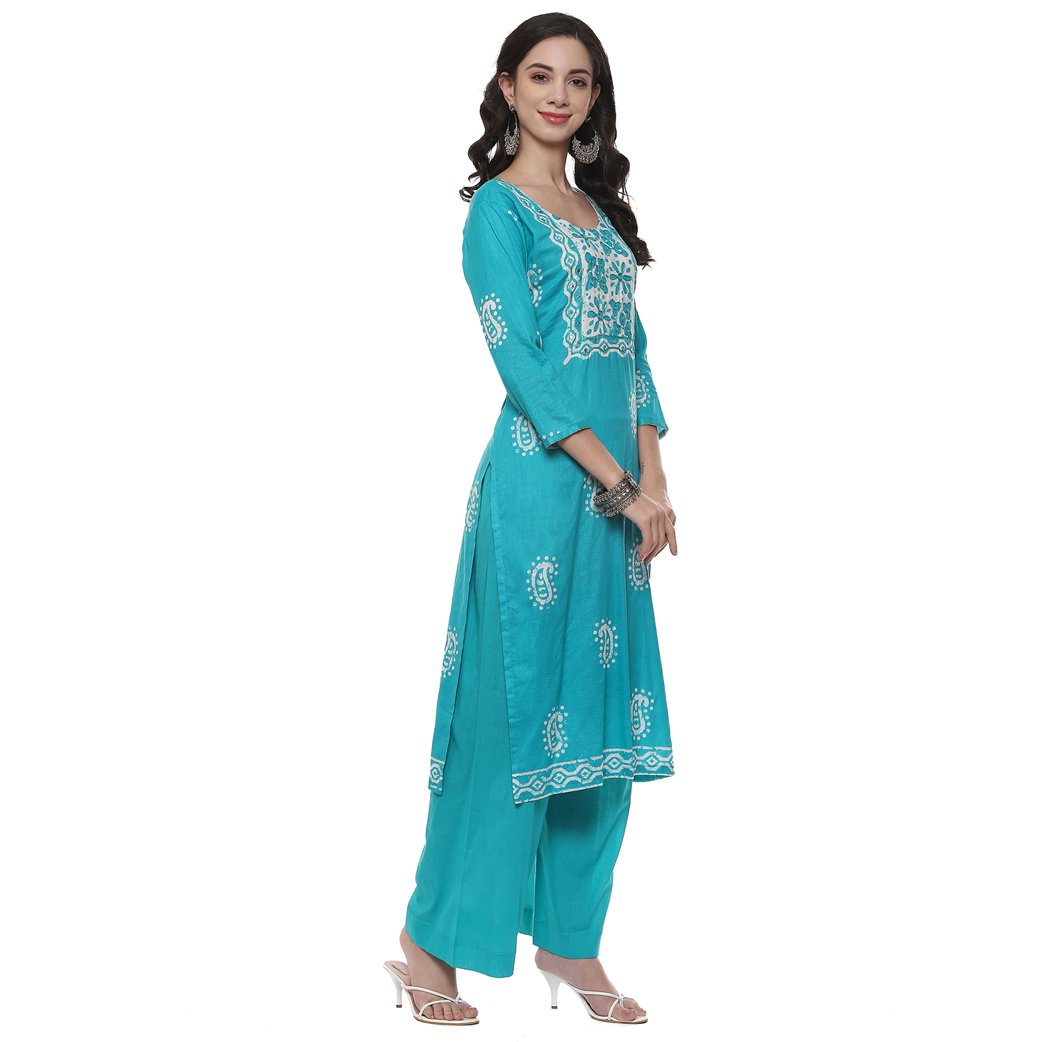 Blue Cotton Blend Unstitched Suit Set image number 7