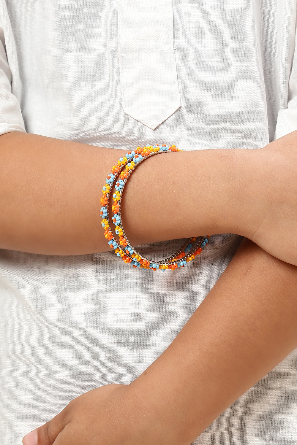 Blue & Orange Metal & Beads Kids Bangles image number 2