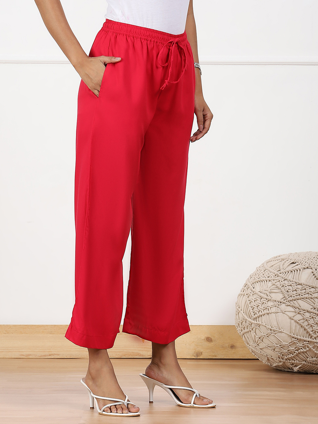Navy Rayon Palazzo Pants image number 3