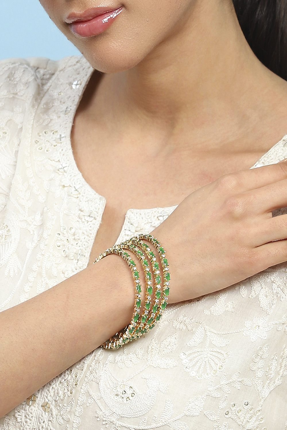Green Stone Embellished Bangle image number 1
