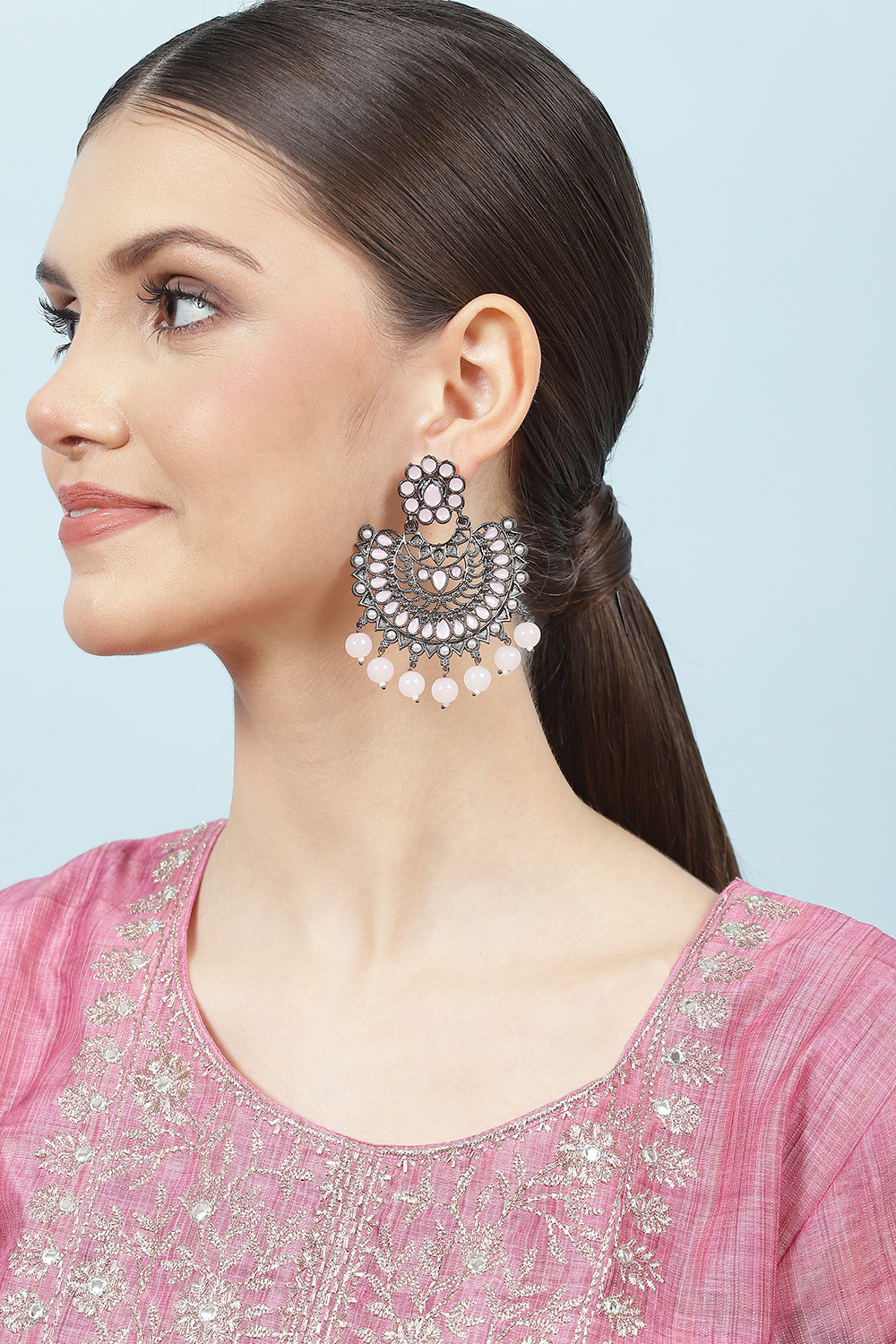 Pink Pearl Oxidised Chandbalis image number 3