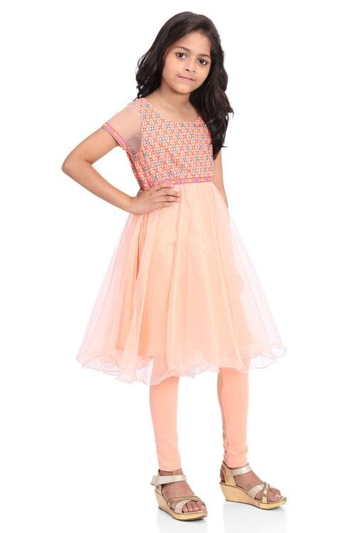 Peach Cotton Anarkali Kurta Churidar Suit Set image number 1
