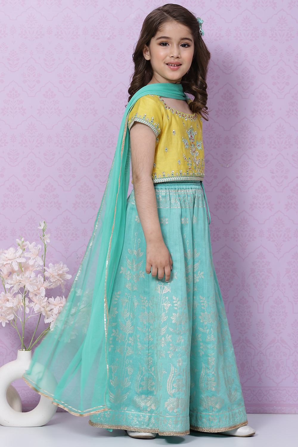 Yellow Art Silk Lehenga Set image number 6