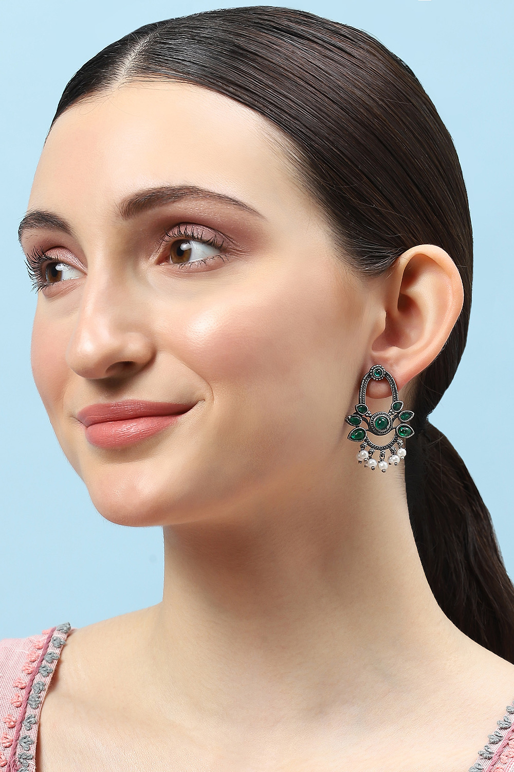 Green Brass Danglers image number 3