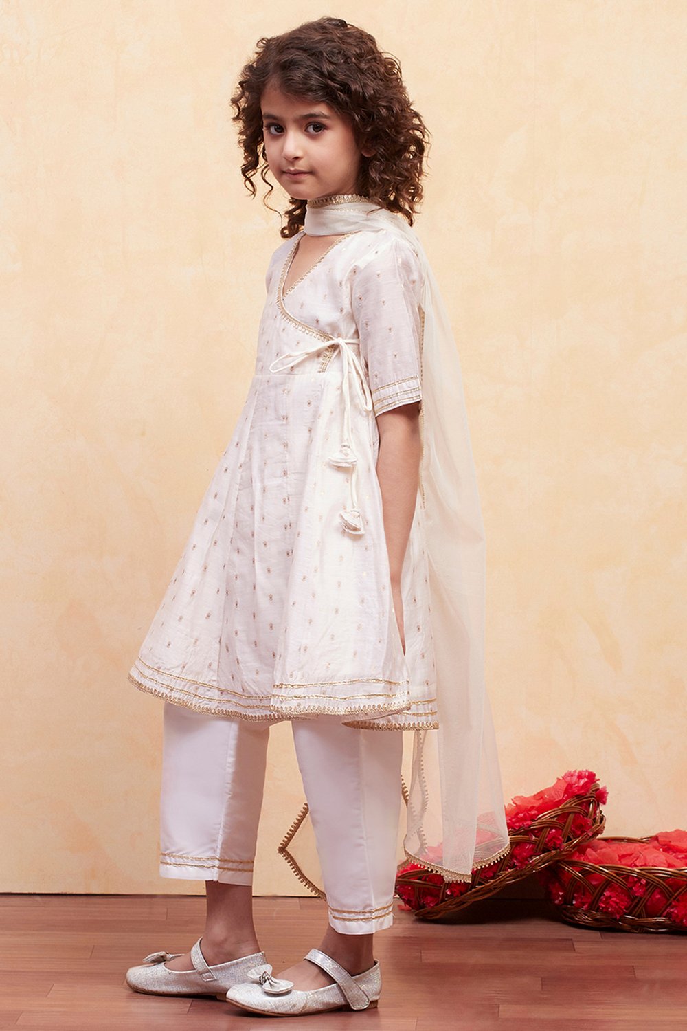 White Yarn Dyed Angrakha Anarkali Suit Set image number 3