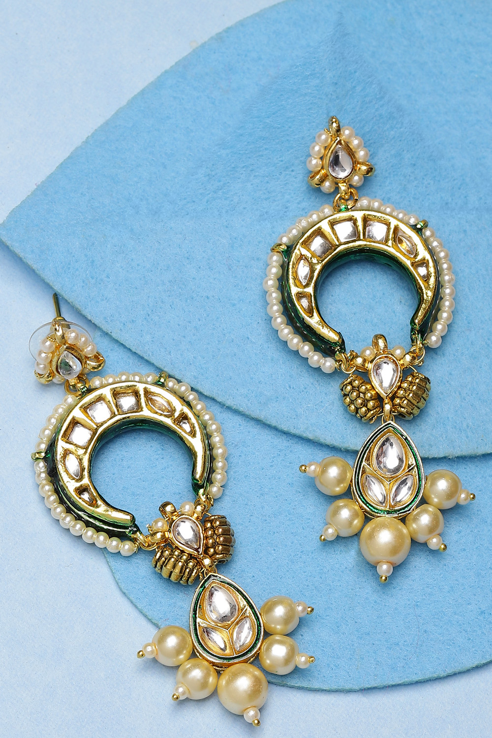 Green Kundan Pearl Earrings image number 0