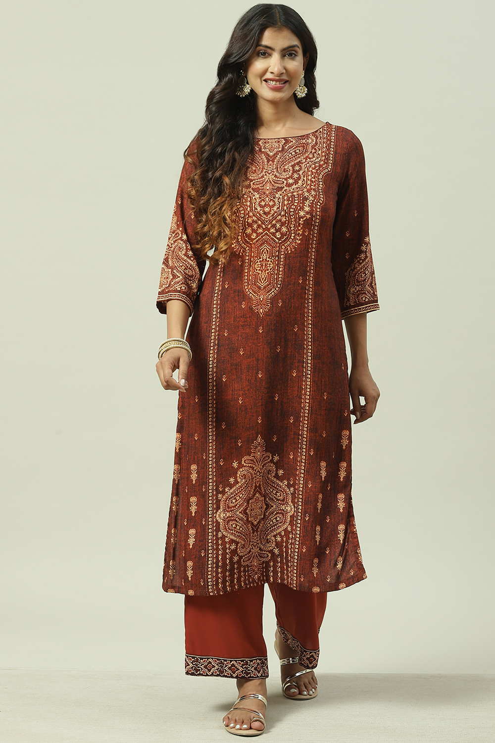 Blue Rayon Straight Printed Kurta image number 0