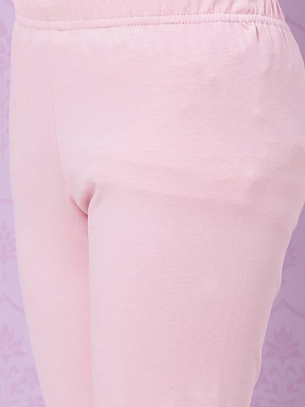 Pink Cotton Blend Flared Kurta Churidar Suit Set image number 3