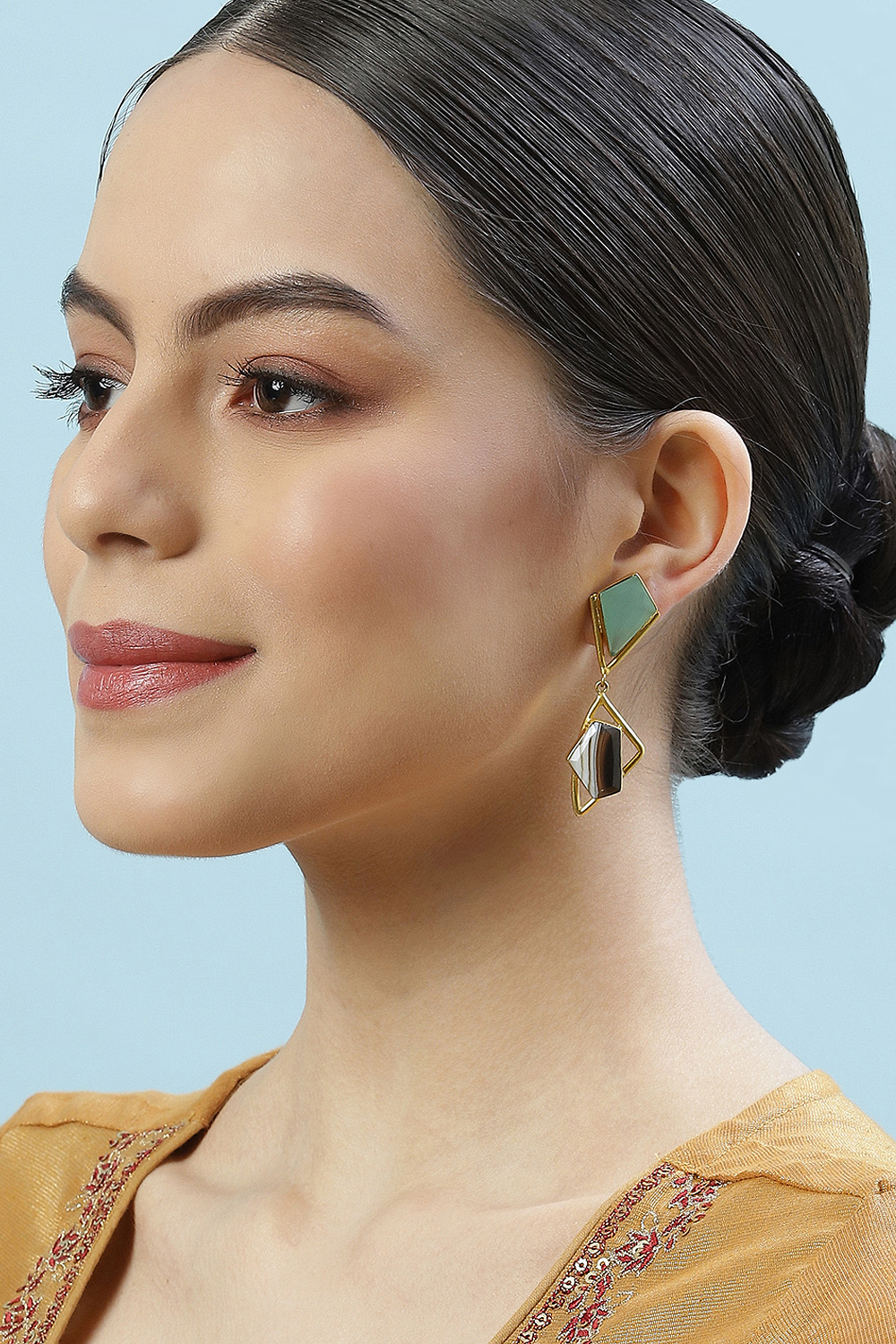 Mint Green Black Brass Earrings image number 3