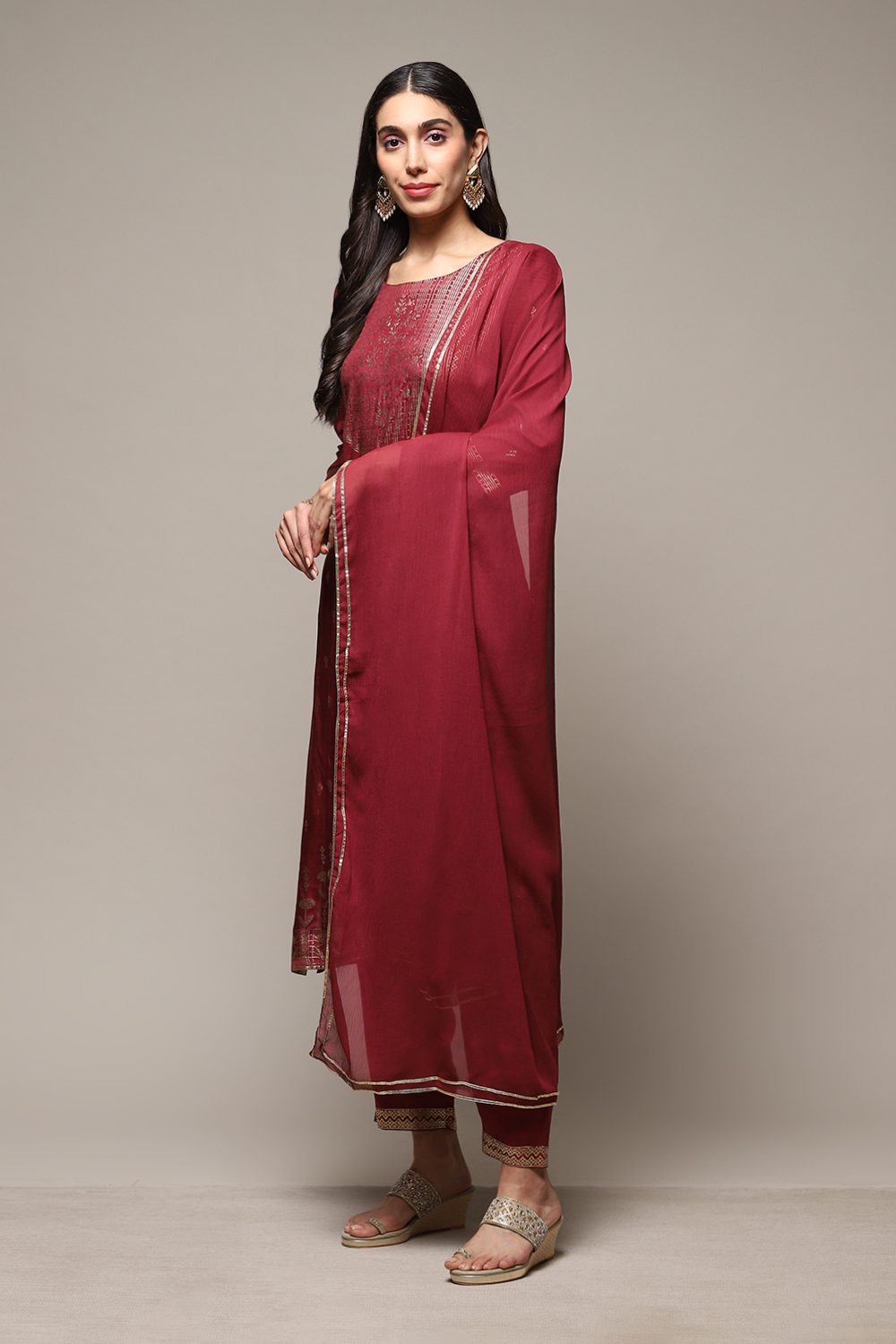 Orange Printed Viscose Straight Kurta Regular Pants Suit Set image number 5