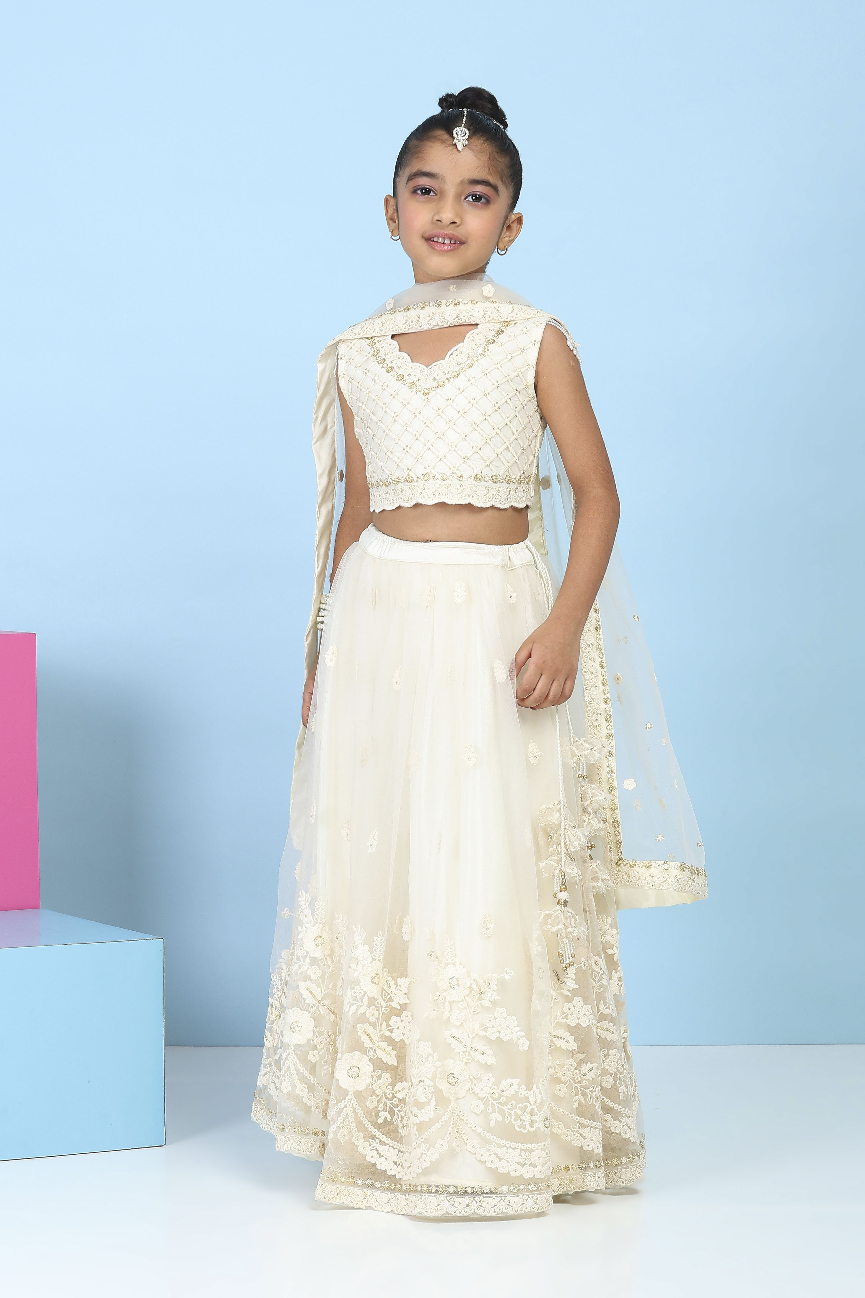 White Butterfly Net Sequin Embroidered Lehenga Set image number 6