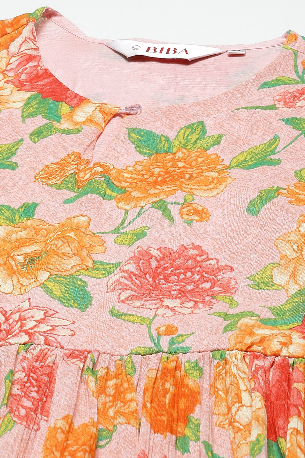 Peach Cotton Flared Kurta Churidar Suit Set image number 1
