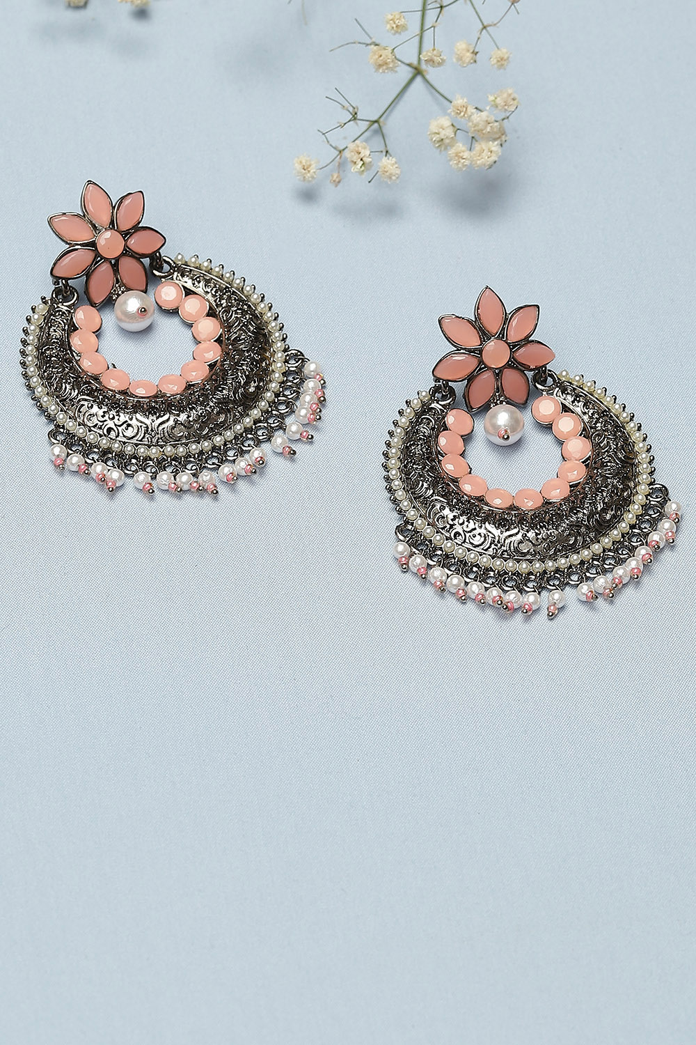 Oxidised Peach Alloy Earrings image number 0