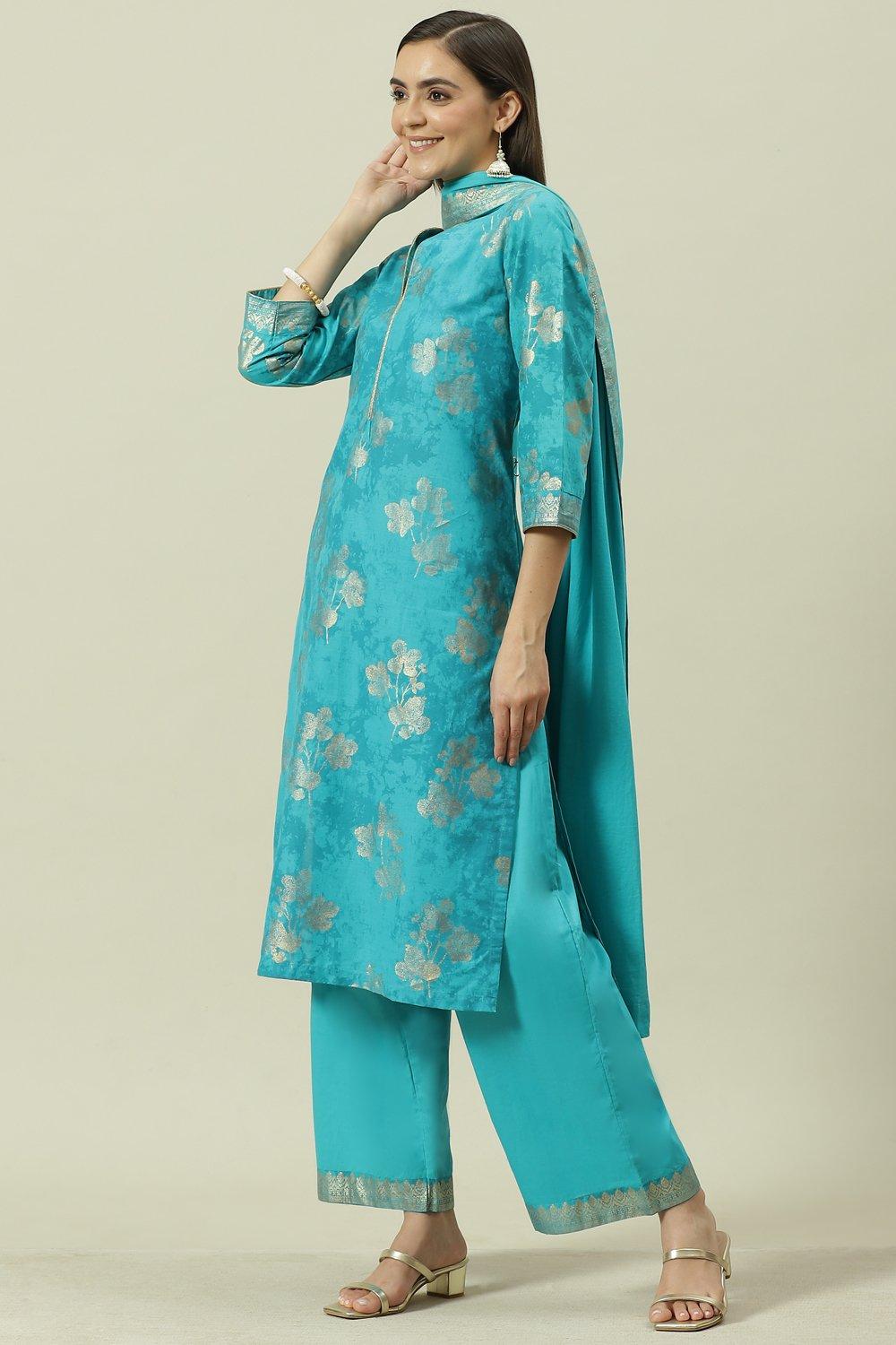 Mehndi Cotton Straight Kurta Palazzo Suit Set image number 6