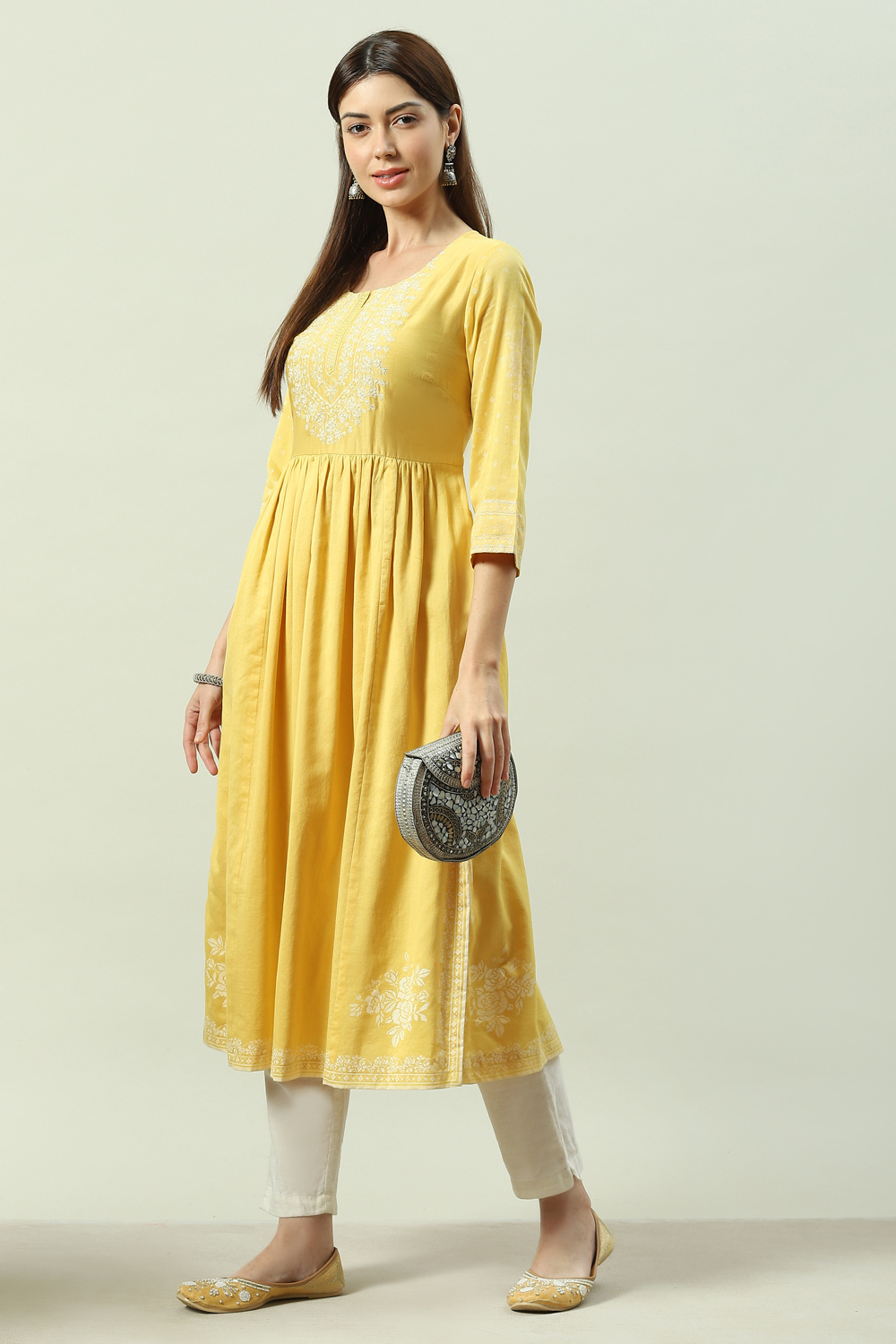 Green Art Silk Flared Printed Kurta image number 5