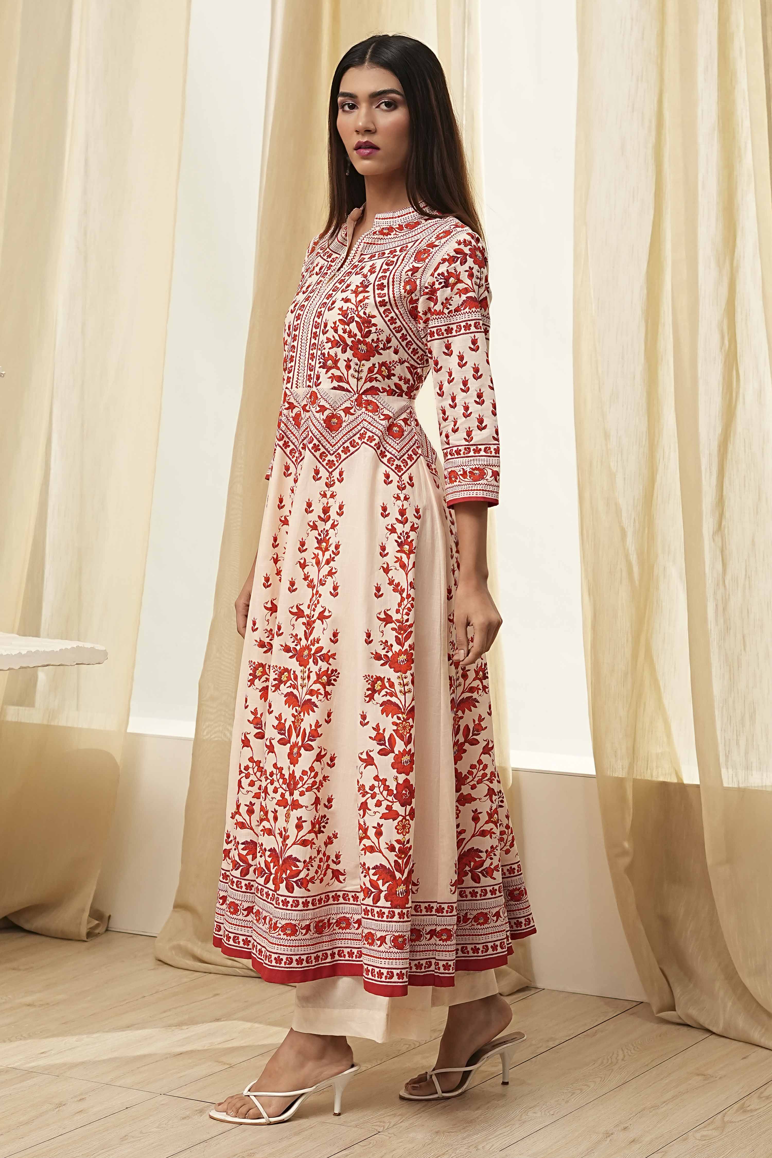 White and Black Cotton Printed Anarkali Kurta Set image number 3