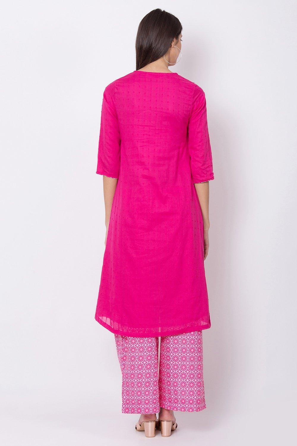 Fuschia Relaxed Kurta Palazzo Suit Set image number 4