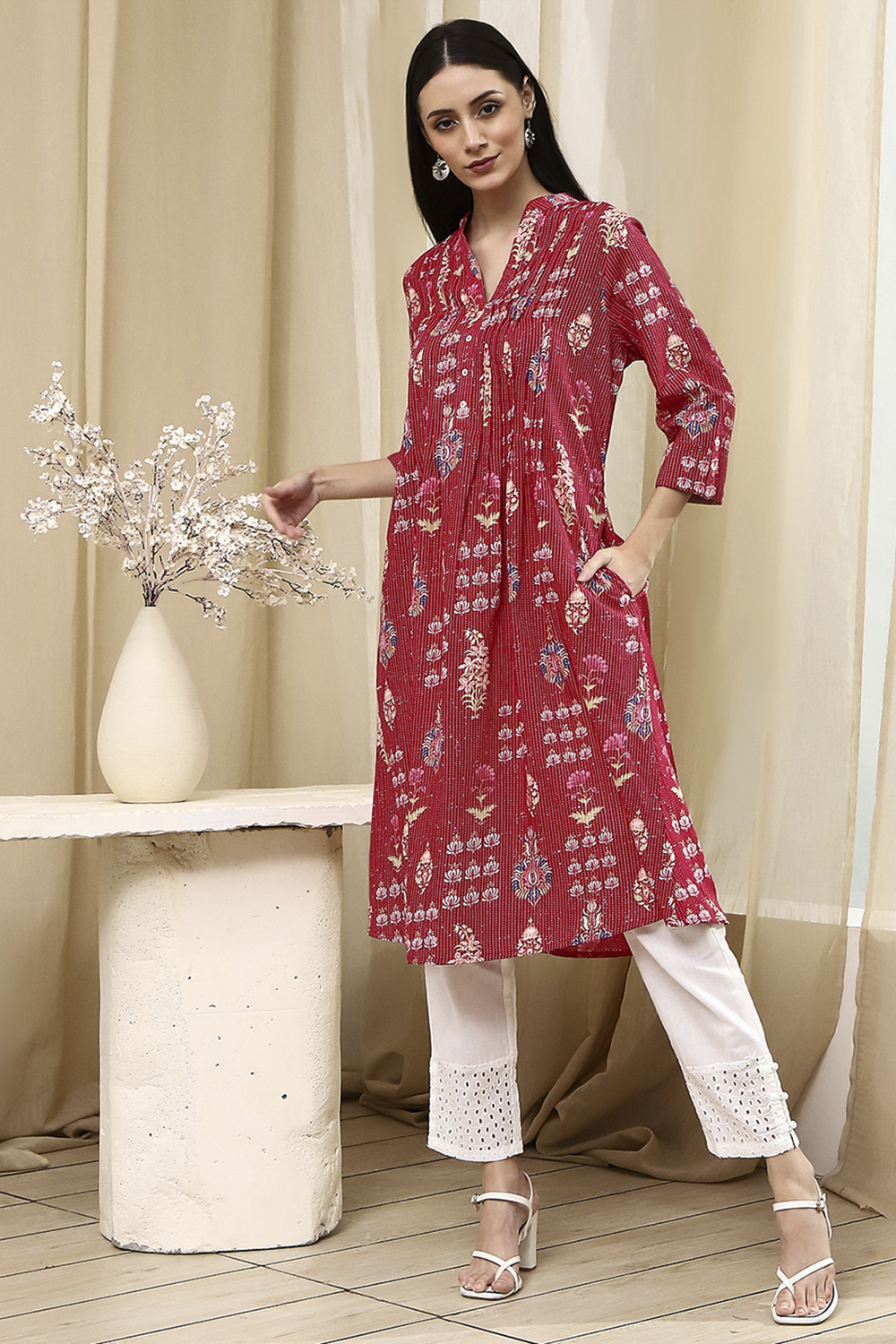 Black Cotton Printed A-Line Kurta image number 0