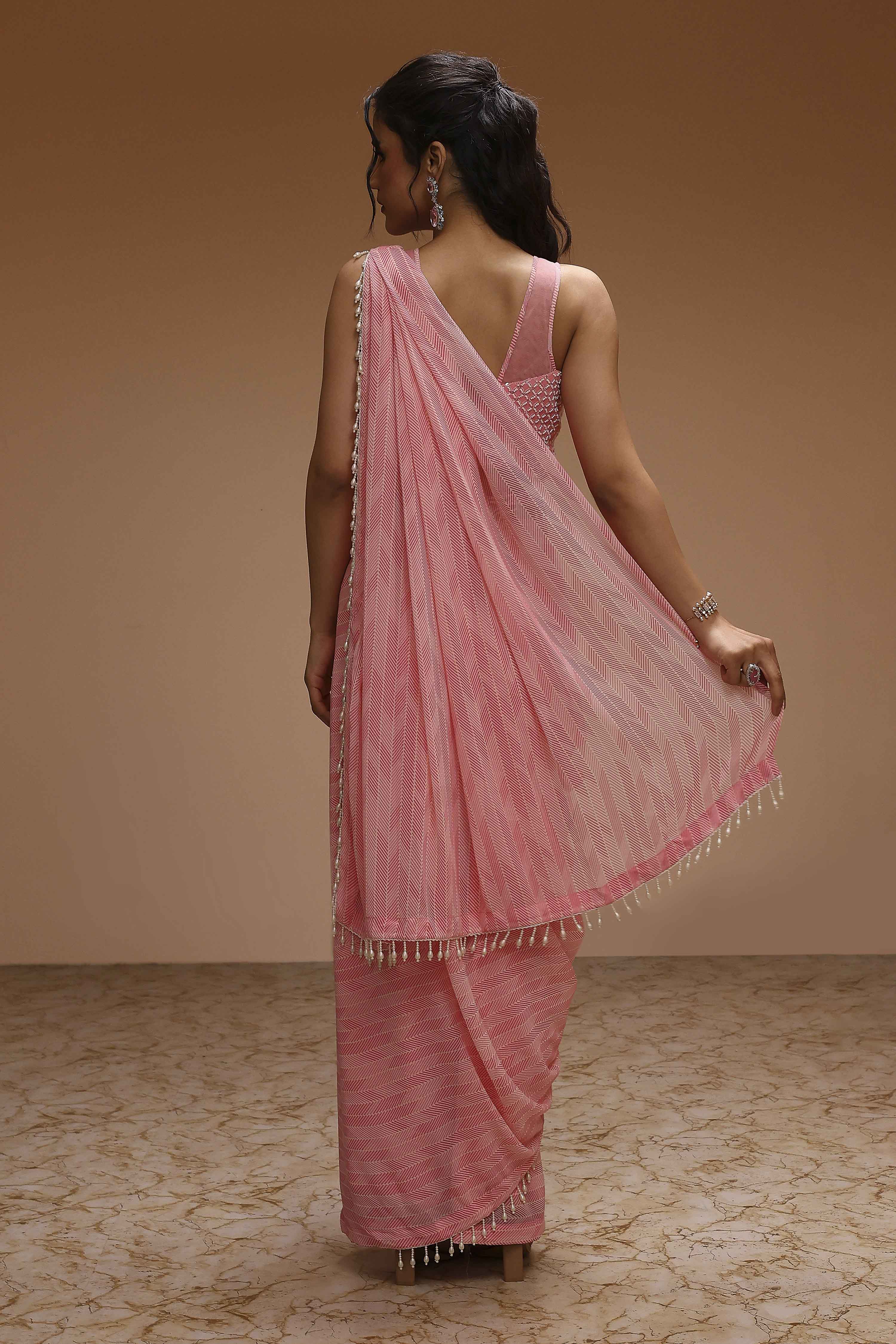 Pink Georgette Digital Printed Pre-Draped Saree image number 3