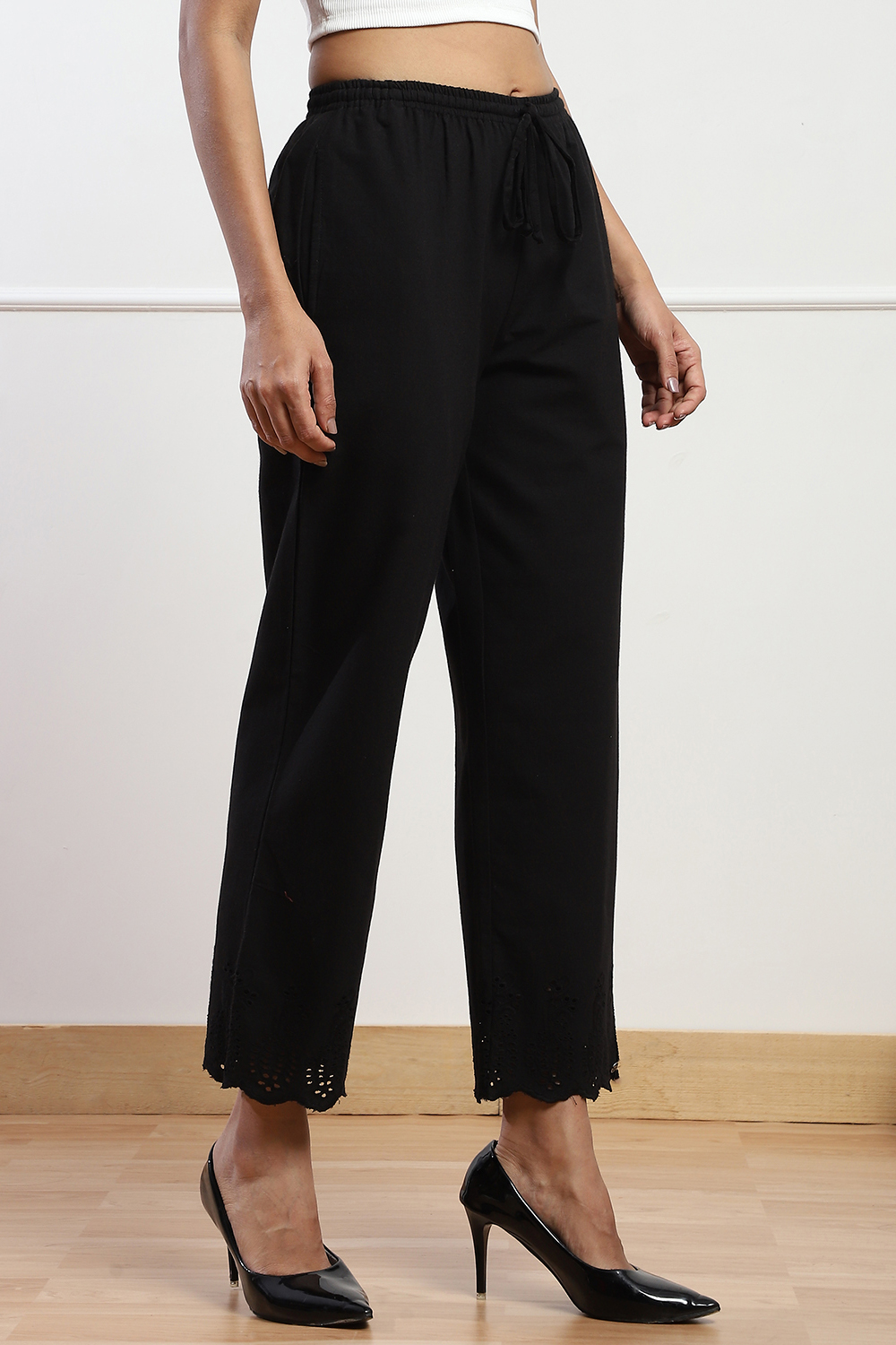Black Cotton Blend Narrow Pant image number 3