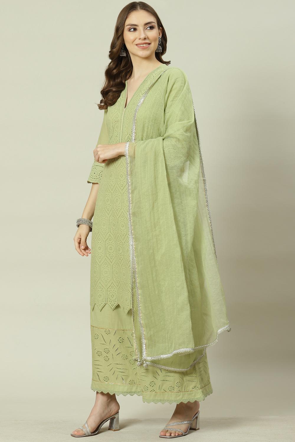 Soft Green Straight Kurta Palazzo Suit Set image number 5