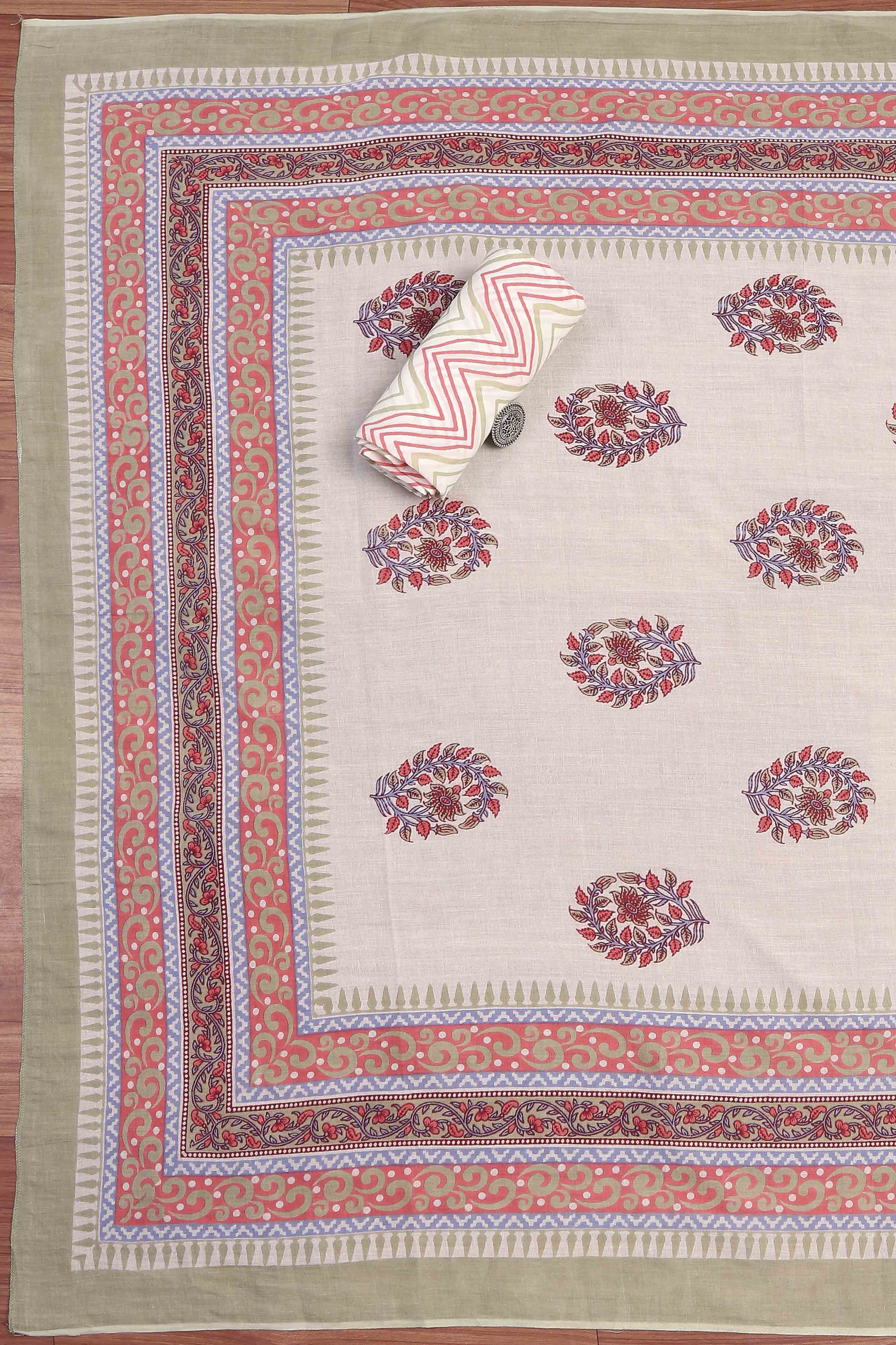 Teal Cotton Screen Print Unstitched Suit Set image number 3